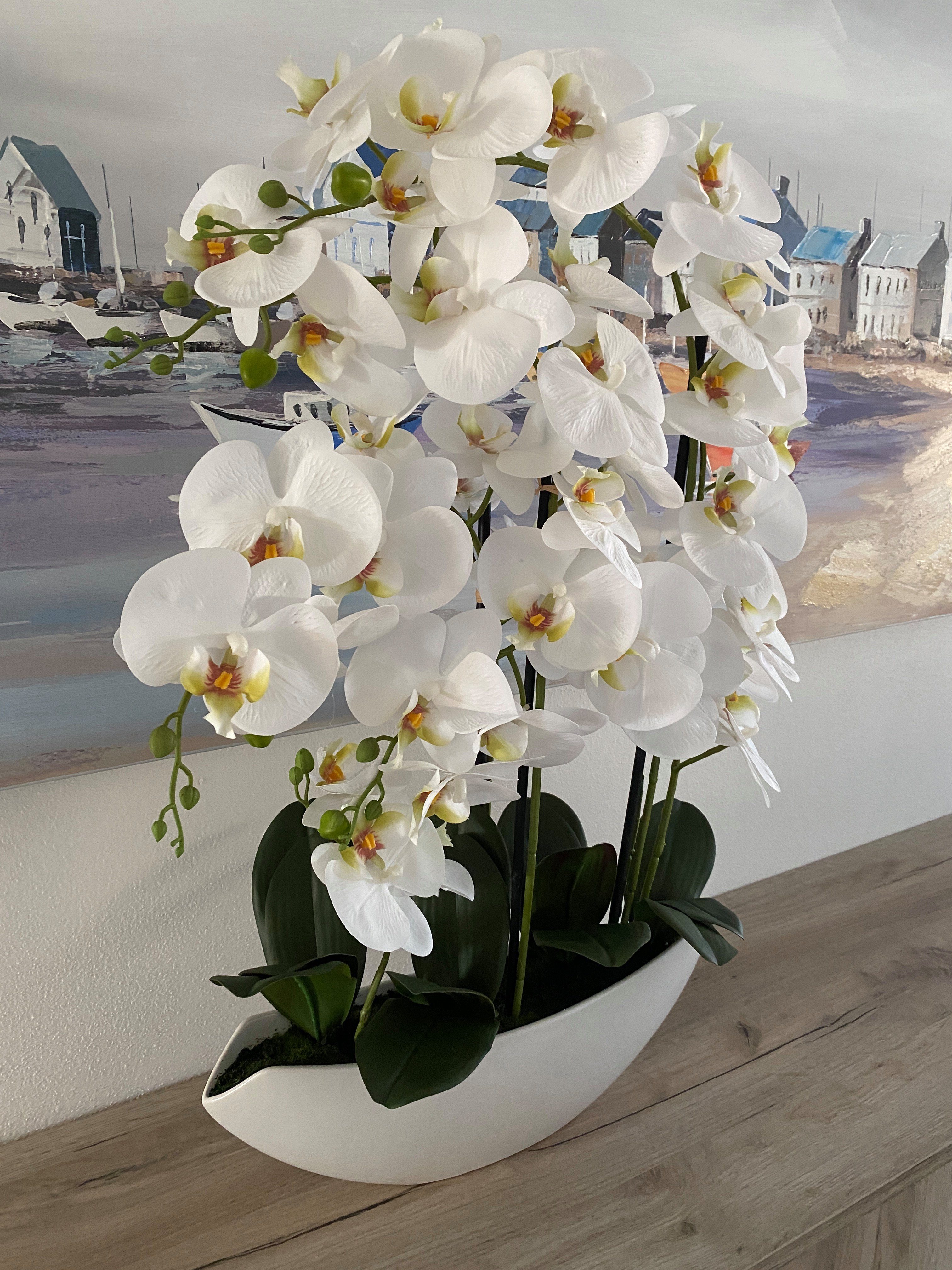 Kunstblume Orchidee in Arrangement cm, Keramiktopf, weißem 70 Studios Dahlia