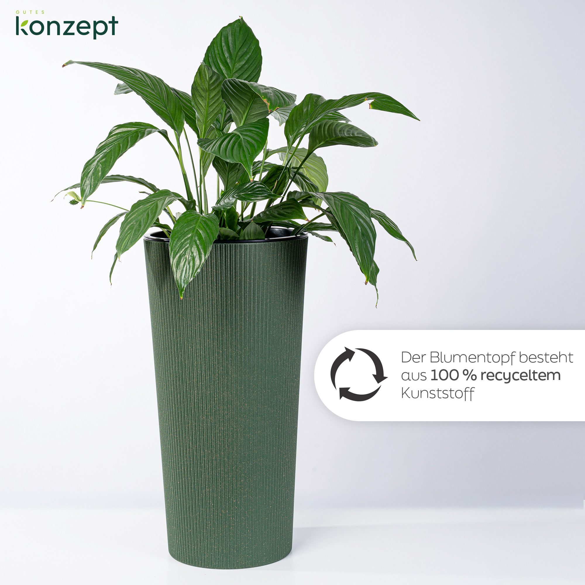 KONZEPT Blumentopf Hoch mit Einsatz, Rillenstruktur, für Garten, Balkon, für Außenbereich, wetterfest, UV-beständig
