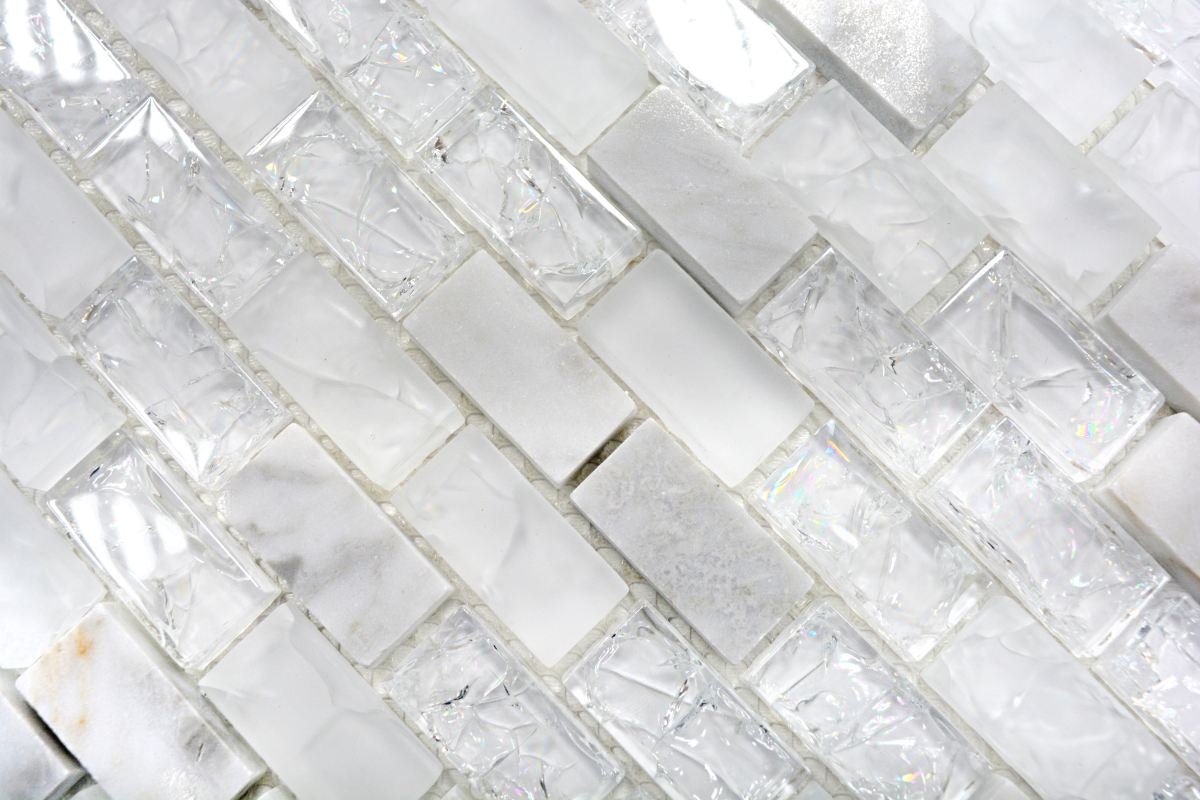 Thumbnail - Mosani Mosaikfliesen Mosaik Stäbchen Verbund Naturstein Mosaikfliese weiß