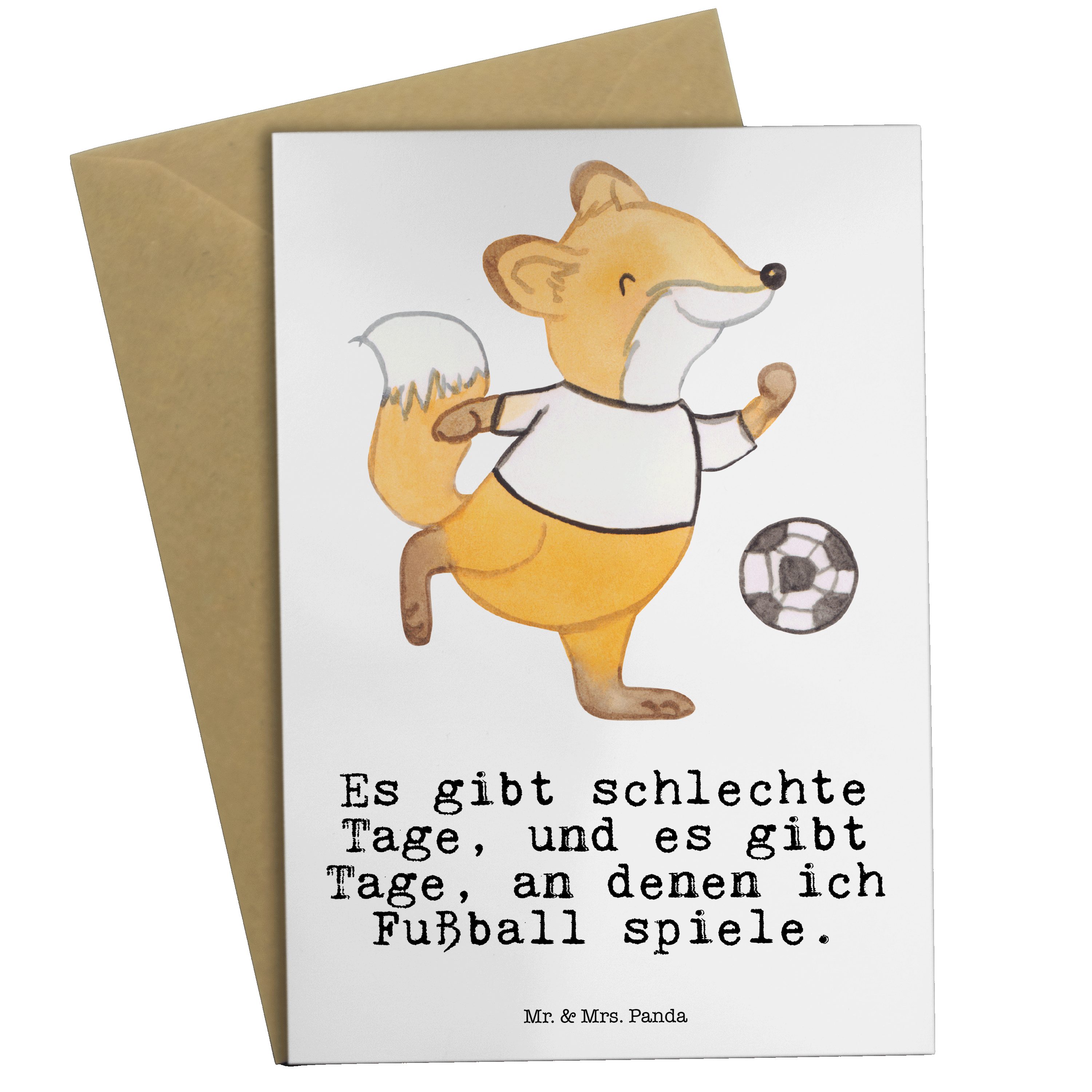 Mr. & Mrs. Panda Grußkarte Fuchs Fußball spielen Tage - Weiß - Geschenk, Karte, Glückwunschkarte