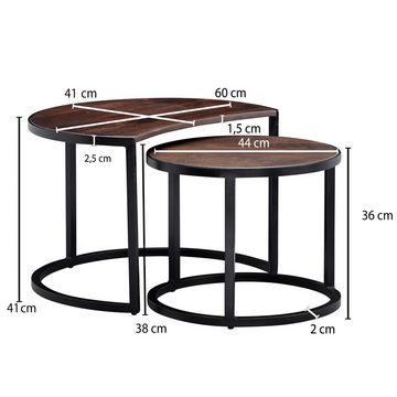 Wohnling Couchtisch WL6.339 (2er Set Mango Massivholz Wohnzimmertisch Dunkel), Satztisch 2-teilig, Beistelltisch Modern