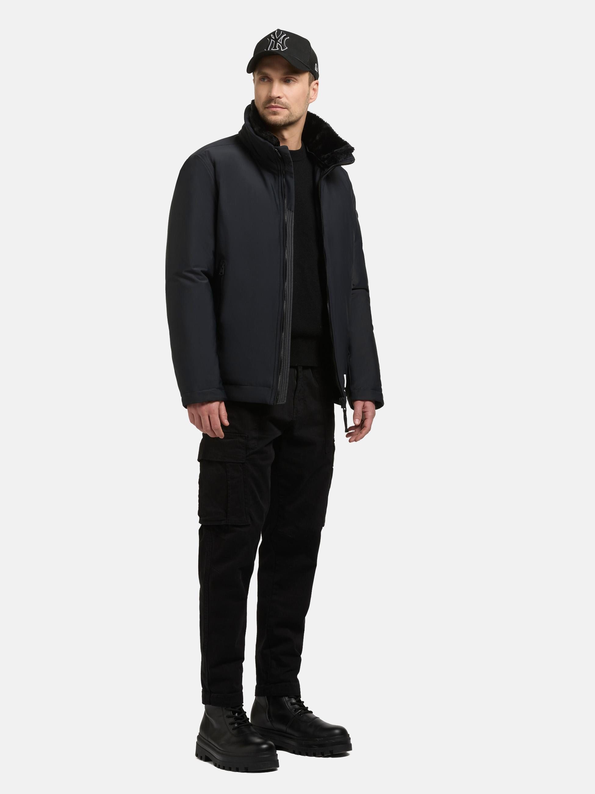 khujo Outdoorjacke Huey Herren Winterjacke mit abnehmbarem Plüsch-Besatz