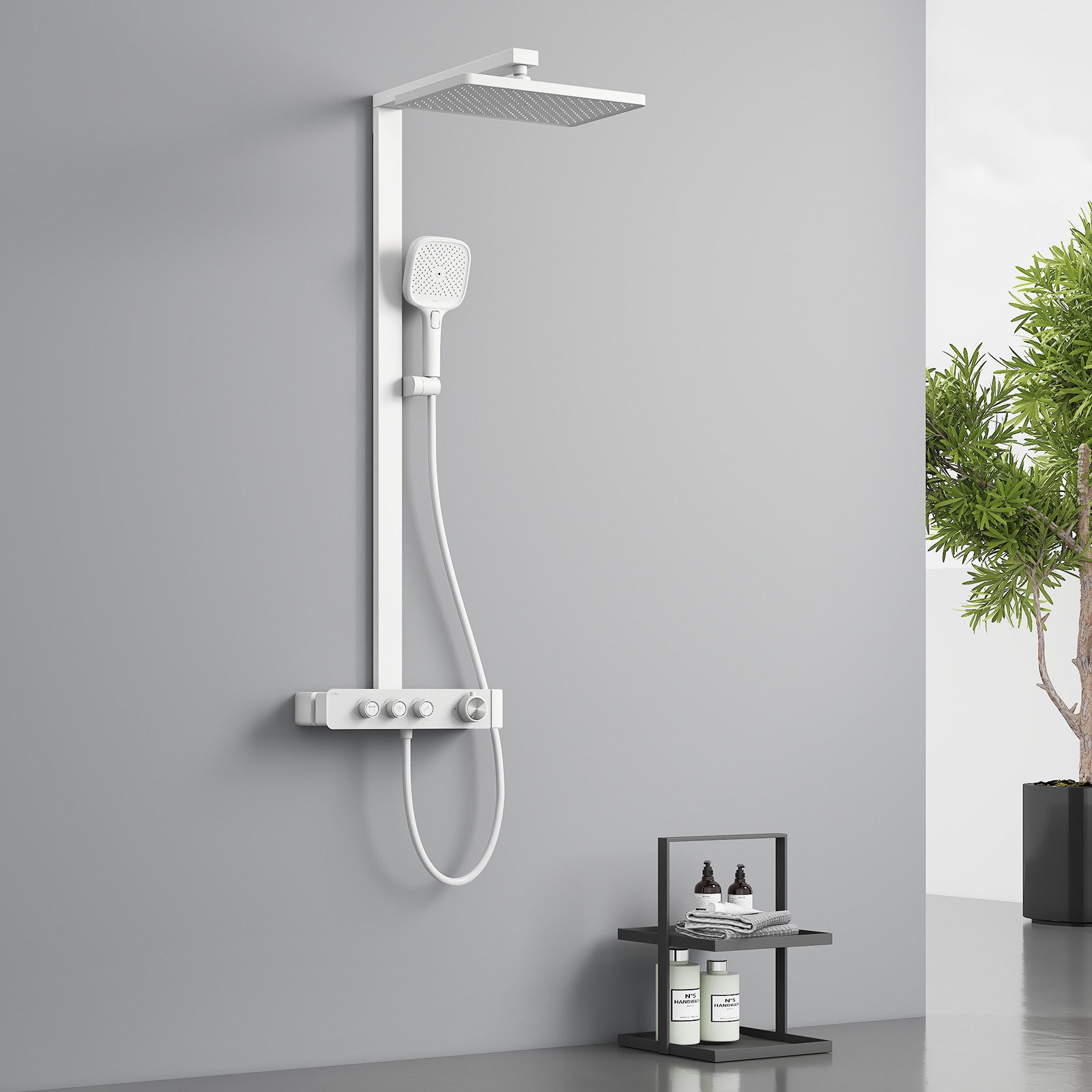 EMKE Duschsystem mit Thermostat, Regendusche und Handbrause – Höhenverstellbare, Höhe 112 cm, 3 Strahlart(en), 36x24 cm Regendusche Handbrause, Brausestange und 150cm Schlauch