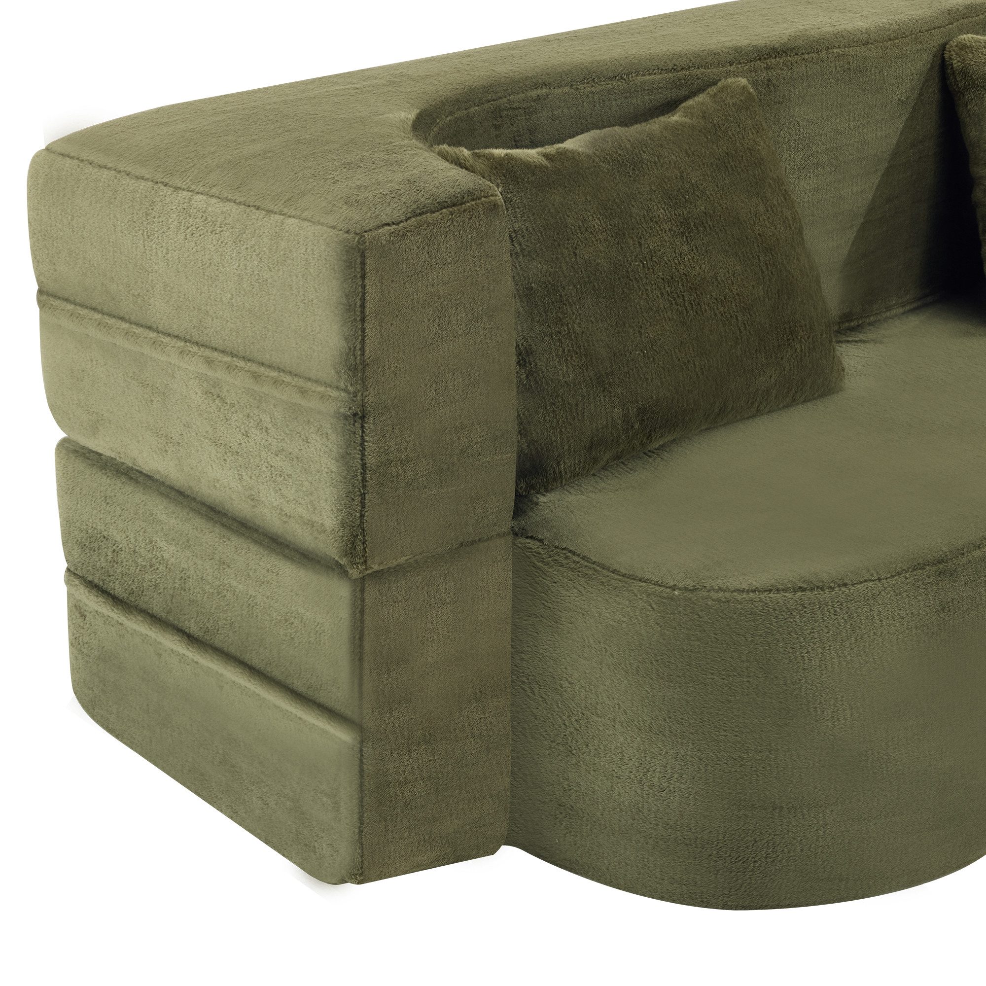 HAUSS SPOLE Schlafsofa mit Kissen,Zweizwecksofa Loungesofa faltbar für Wohnzimmer,Grün, Multifunktionssofa Gästebett mit Hochdichtschaumpolsterung und Wellenprofil-Design, Schlafcouch Futon Relaxsofa mit Liegefunktion, faltbarer Aufbau