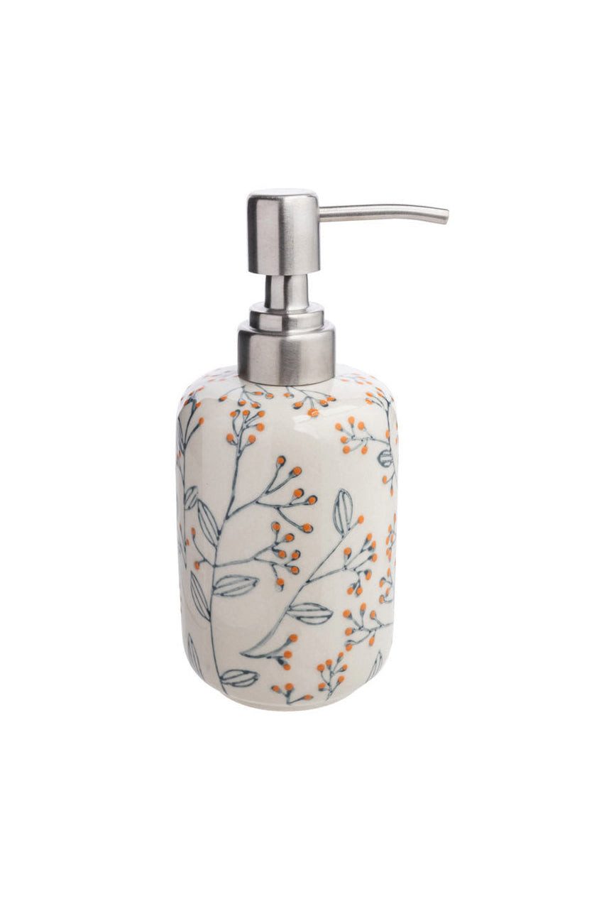 Tranquillo Seifenspender 300ml Steinzeug ROMANTIC mit Edelstahlkopf Ø7,5x17 cm handgefertigt, (Einzelartikel, Einzelner Seifenspender, kein Set und keine Mehrfachpackung), Floraler Print für romantisches Ambiente im Bad von Tranquillo