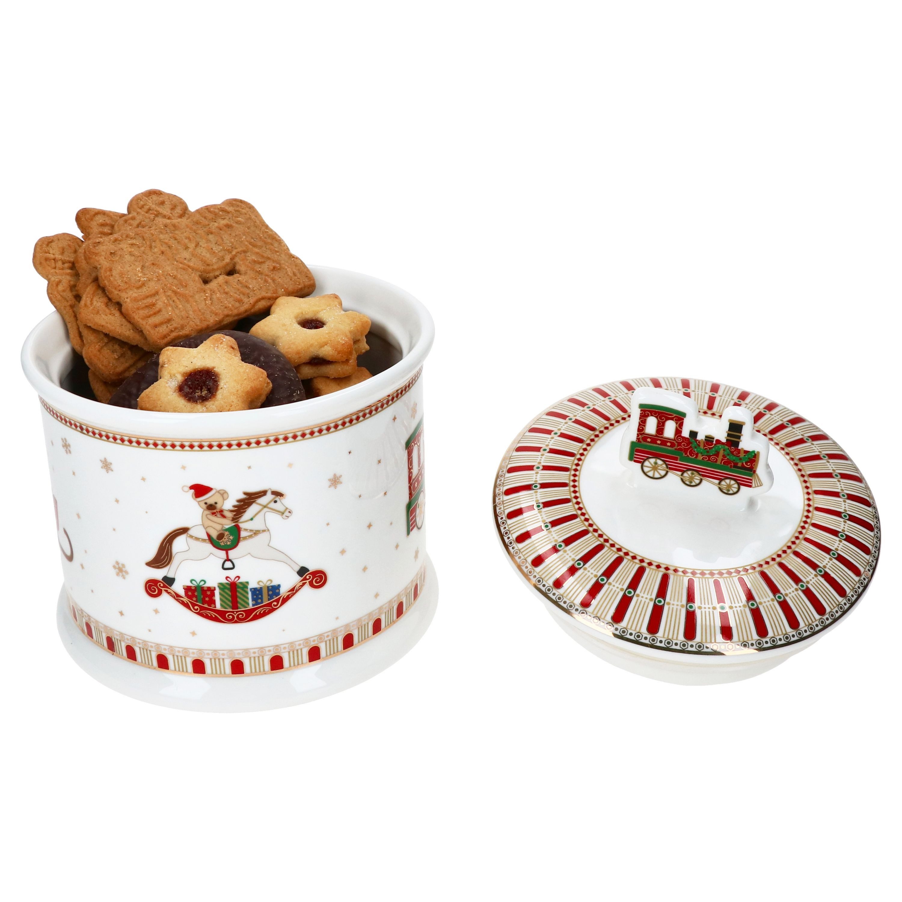 MamboCat Keksdose Keksdose Polar Train rund H16,5cm Porzellan Gebäckdose Aufbewahrung, Porzellan