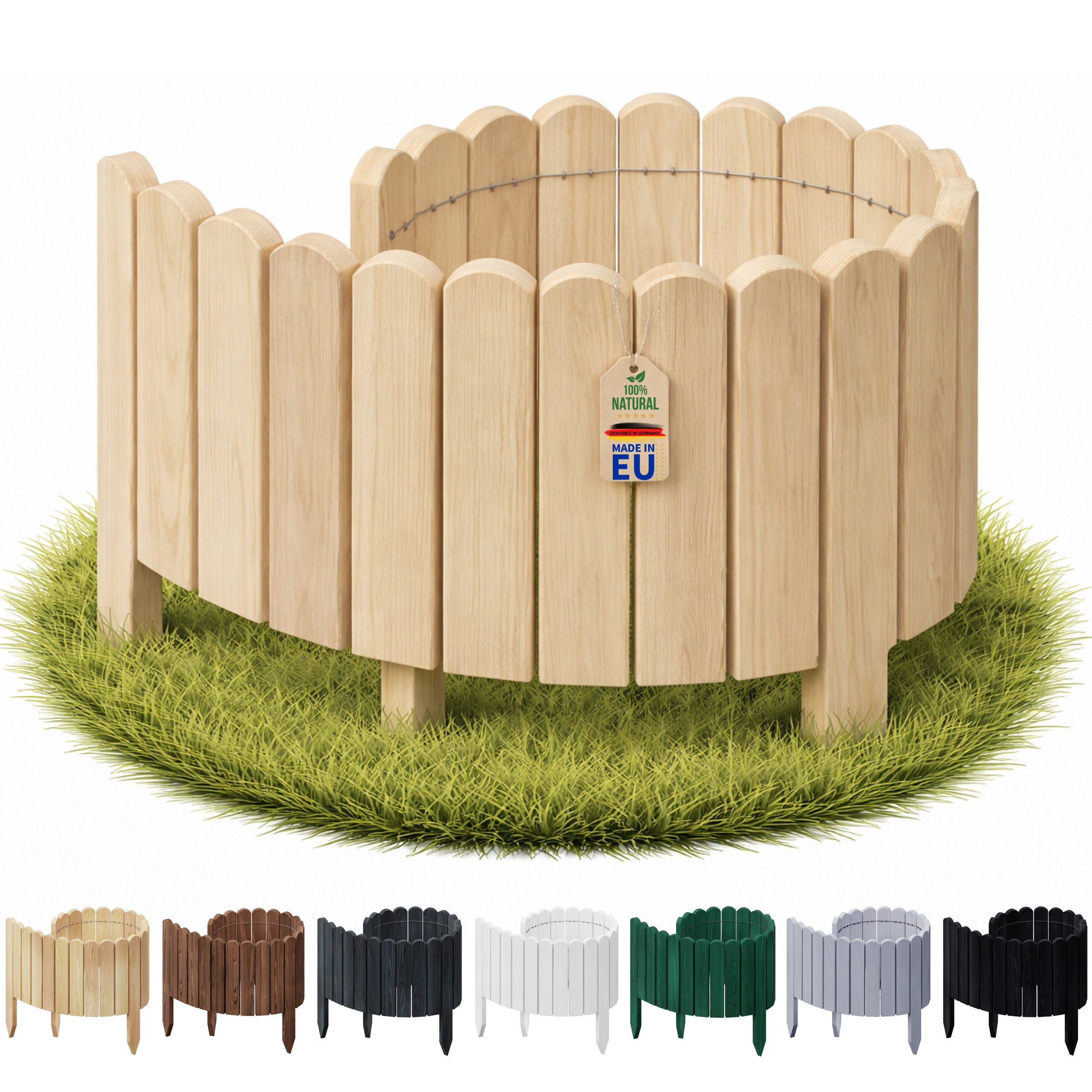 Floranica Palisade Flexible Rasenkante Beeteinfassung Beetumrandung Rasenkante aus Holz, LxH: 100x10 cm, Unimprägniert, Steckzaun - Umzäunung für Hochbeete Blumenbeeten Wege Rasenbegrenzung