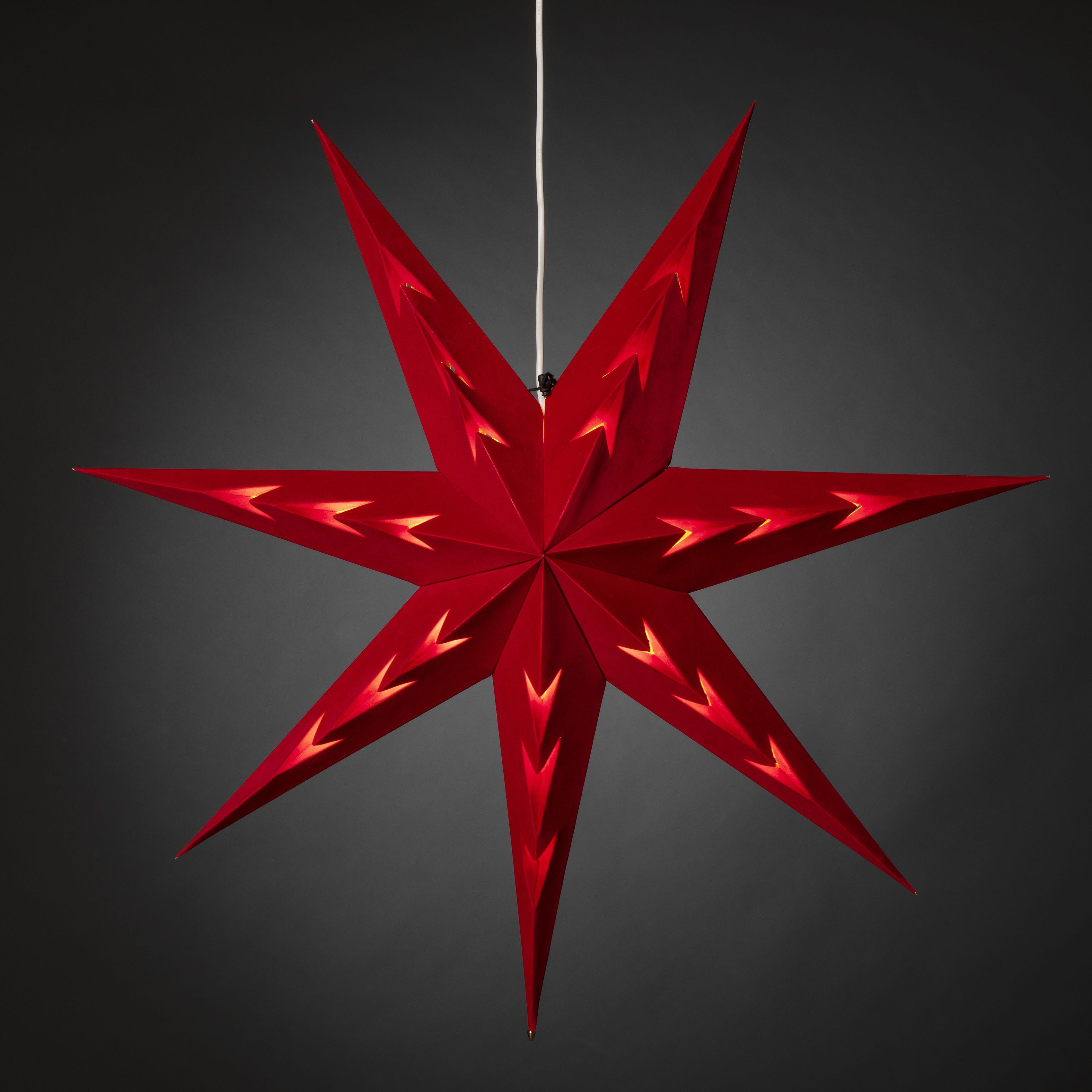 KONSTSMIDE Dekostern, 1 St., Papierstern mit LED-Technik,rotem Samt, V-förm günstig online kaufen