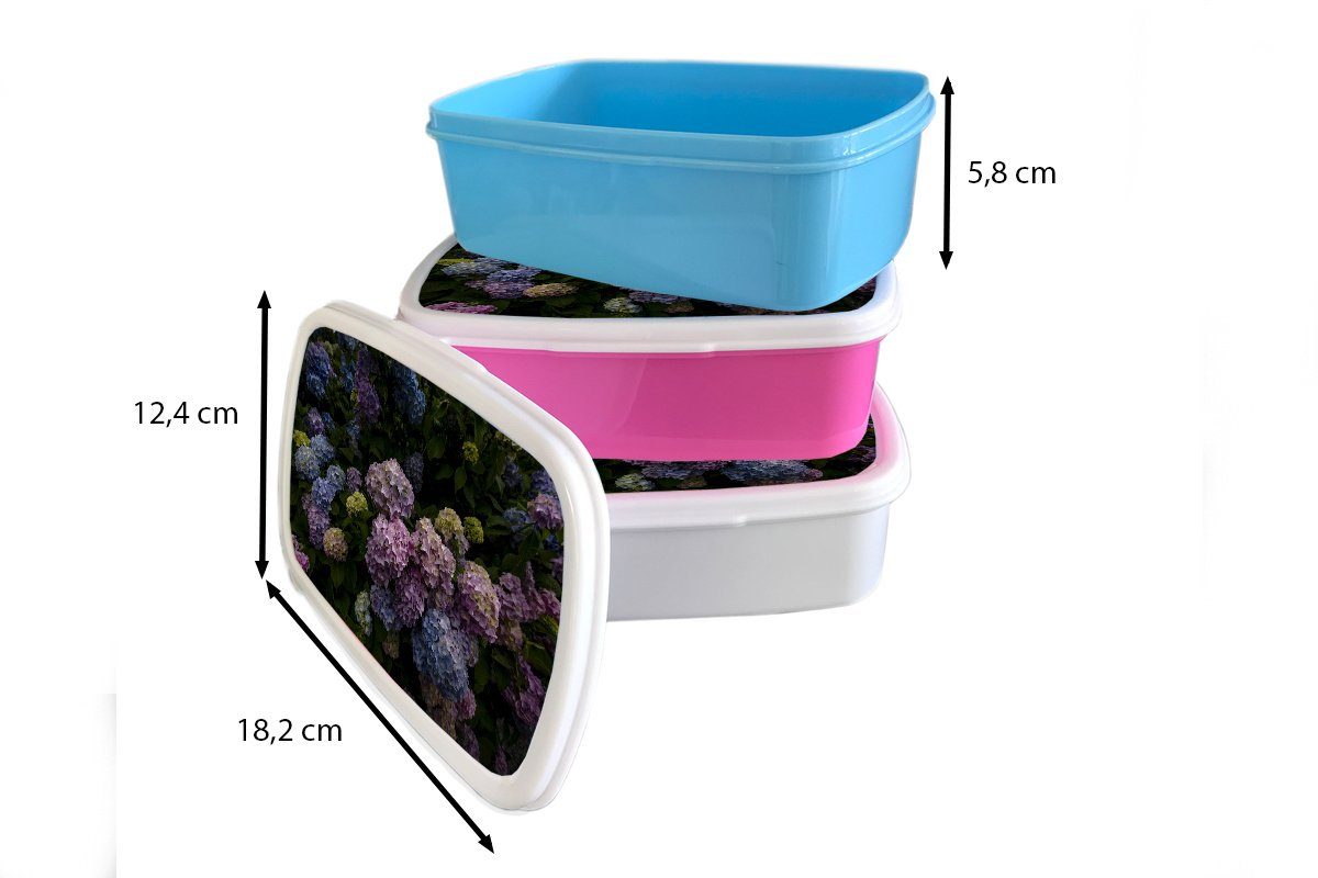 MuchoWow Lunchbox Blühende Hortensiensträucher Kunststoff, Jungs weiß und Brotbox Brotdose, Garten, (2-tlg), Mädchen für im und für Kinder Erwachsene