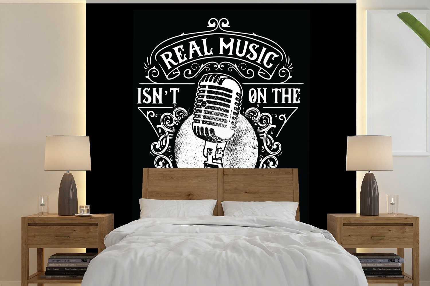 Wohnzimmer Radio Vinyl Tapete bedruckt, - oder Illustration, Schlafzimmer, Matt, St), - (5 Mikrofon Wandtapete MuchoWow Fototapete - Retro für