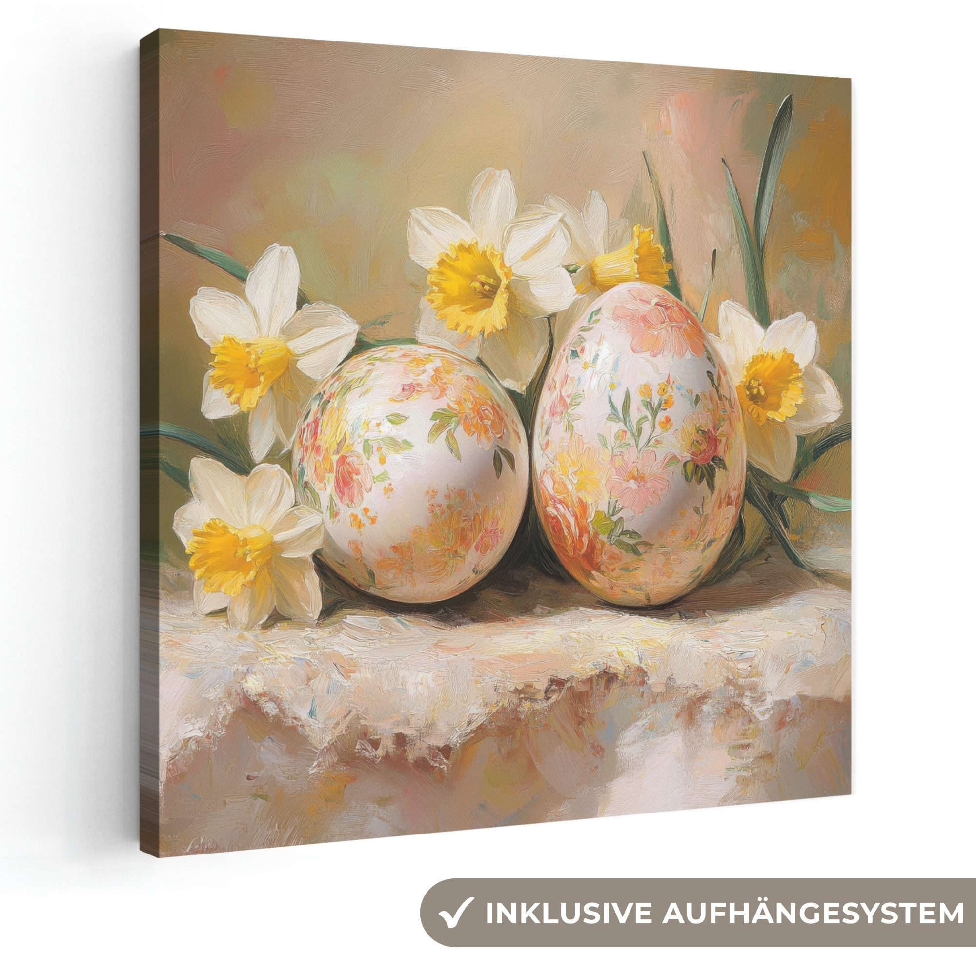 OneMillionCanvasses® Leinwandbild Blumen - Eier - Bemalt - Ostern Deko, Fotodruck (1 St), Wandbild, Deko Schlafzimmer Wohnzimmer Flur 20x20 cm