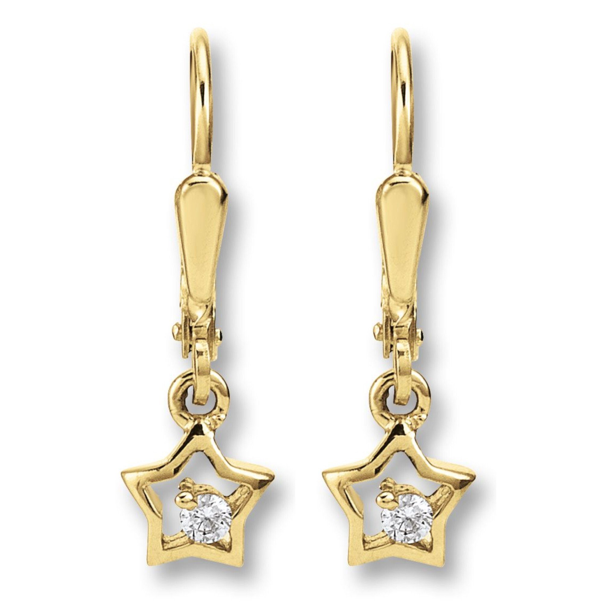 ONE ELEMENT Paar Ohrhänger Zirkonia Stern Ohrringe Ohrhänger aus 333 Gelbgold, Zartes Emblem – unaufdringlich und dennoch ausdrucksstark