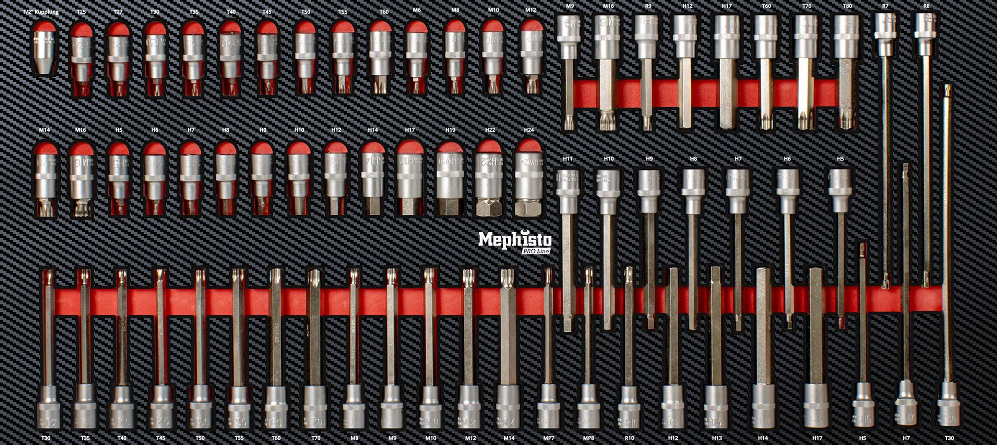 Mephisto-Tools Werkzeugset, (Set), metrisch, inkl. Soft Inlay in Carbon-Optik passend zu WZW 71015