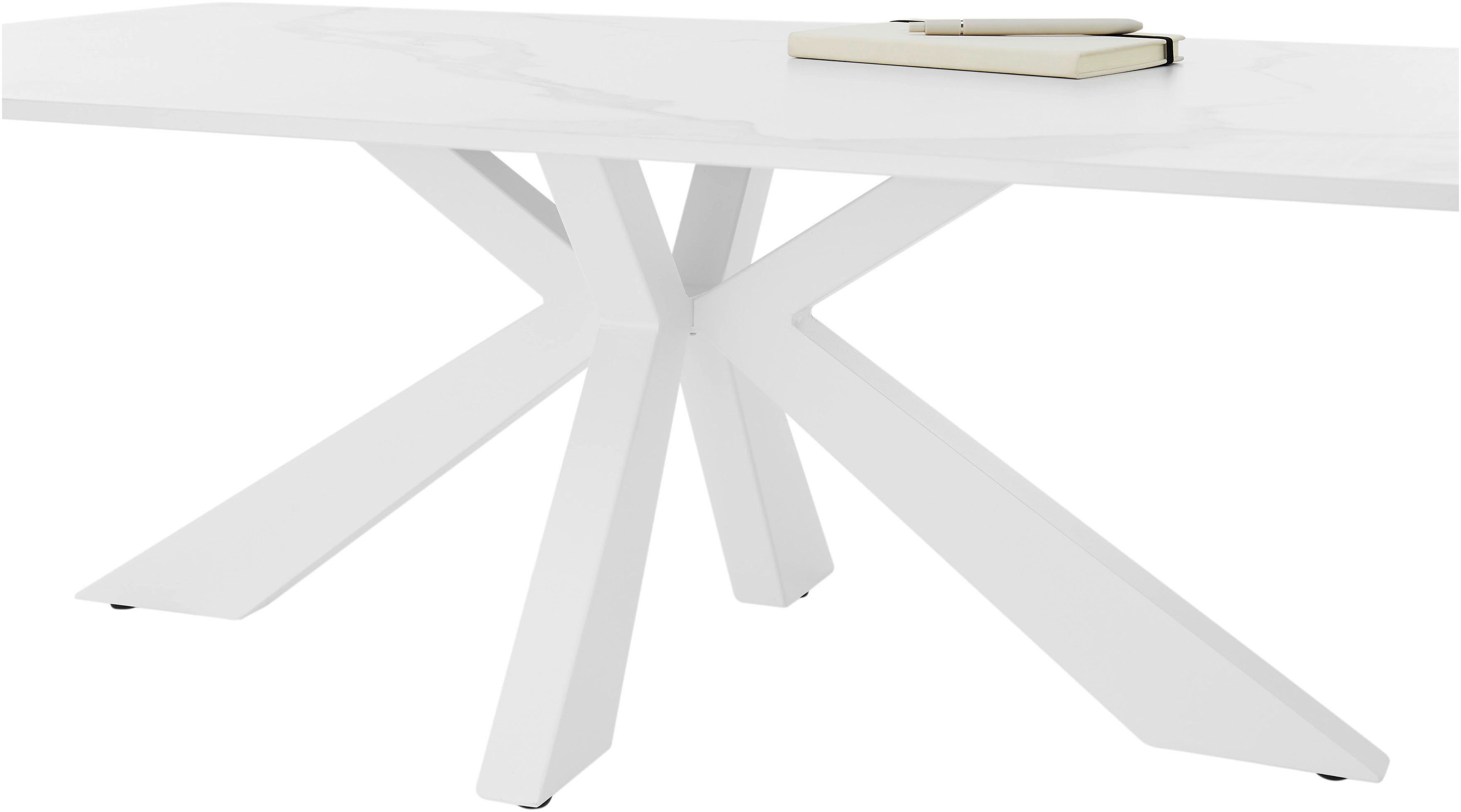 Stolkom Sp.z.o.o. Couchtisch Noah Wohnzimmertisch Keramik, Weiß marmoriert, BxHxT 110x40x70 cm, Keramikoberfläche weiß marmoriert, 4-Fuß Gestell in weiß