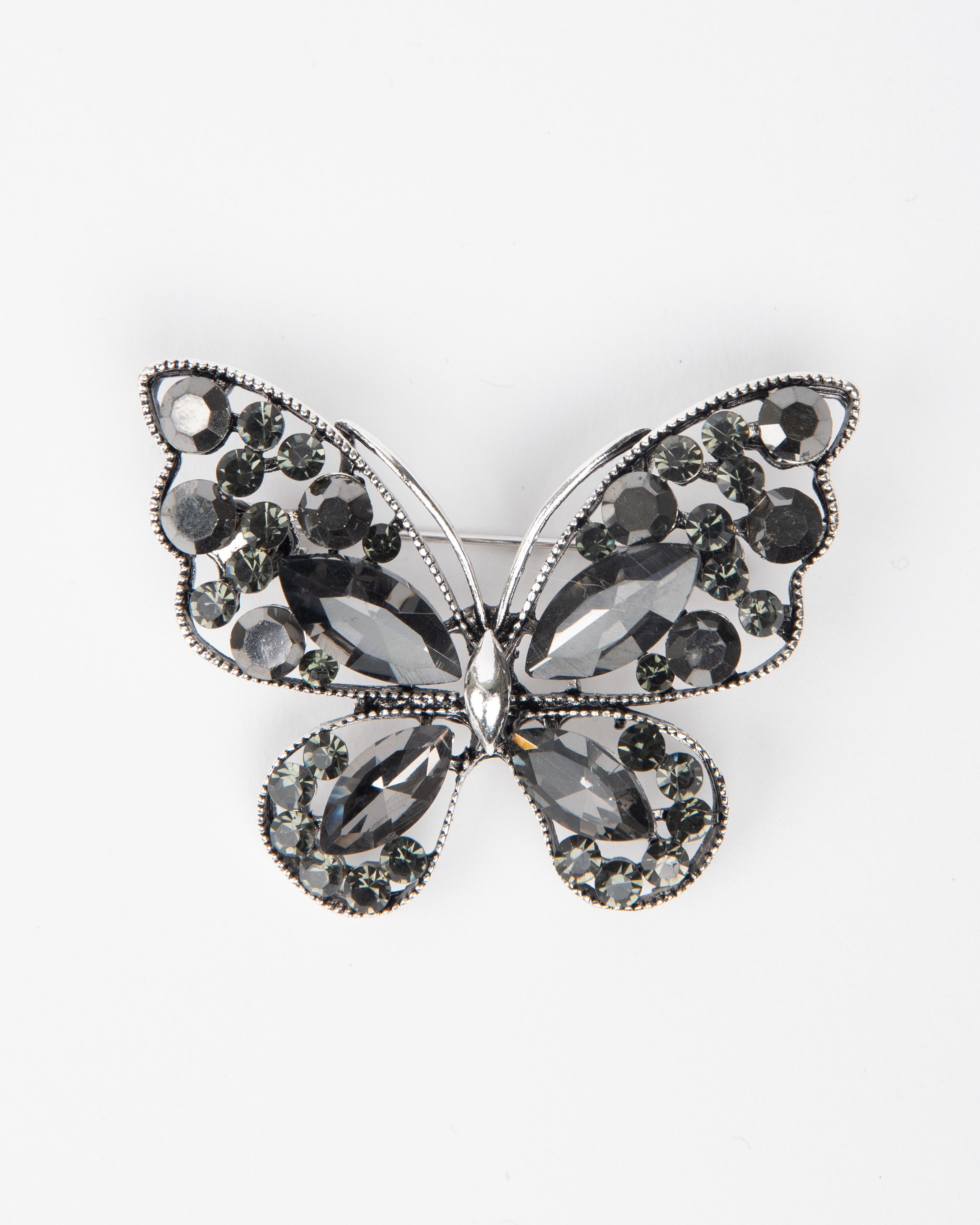MayTree Brosche "Schmetterling Anthrazit", mit brilliantem Strass (Stück, 1-tlg), Metallbrosche in Form eines schönen Schmetterlings