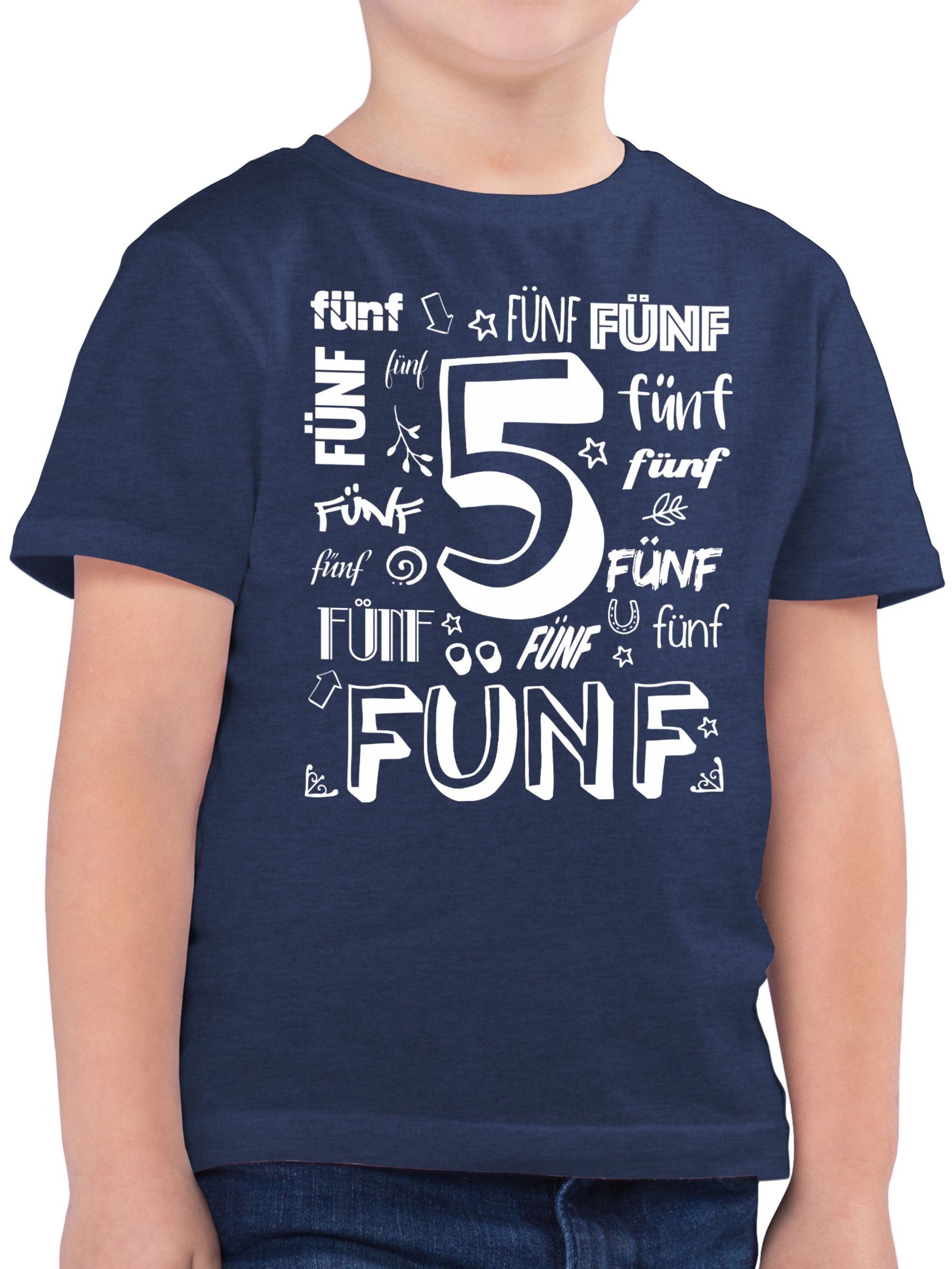 Shirtracer T-Shirt Fünfter Zahlen 5. Geburtstag 3 Dunkelblau Meliert