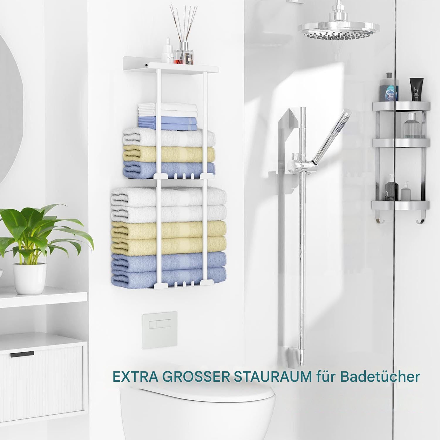 Refined Living Handtuchhalter Wand Handtuchhalter, Bad Handtuchregal, Ohne Bohren, mit Leitplanke, Bath Towel Holder, mit 6 Handtuchhaken, für Badezimmer Küche