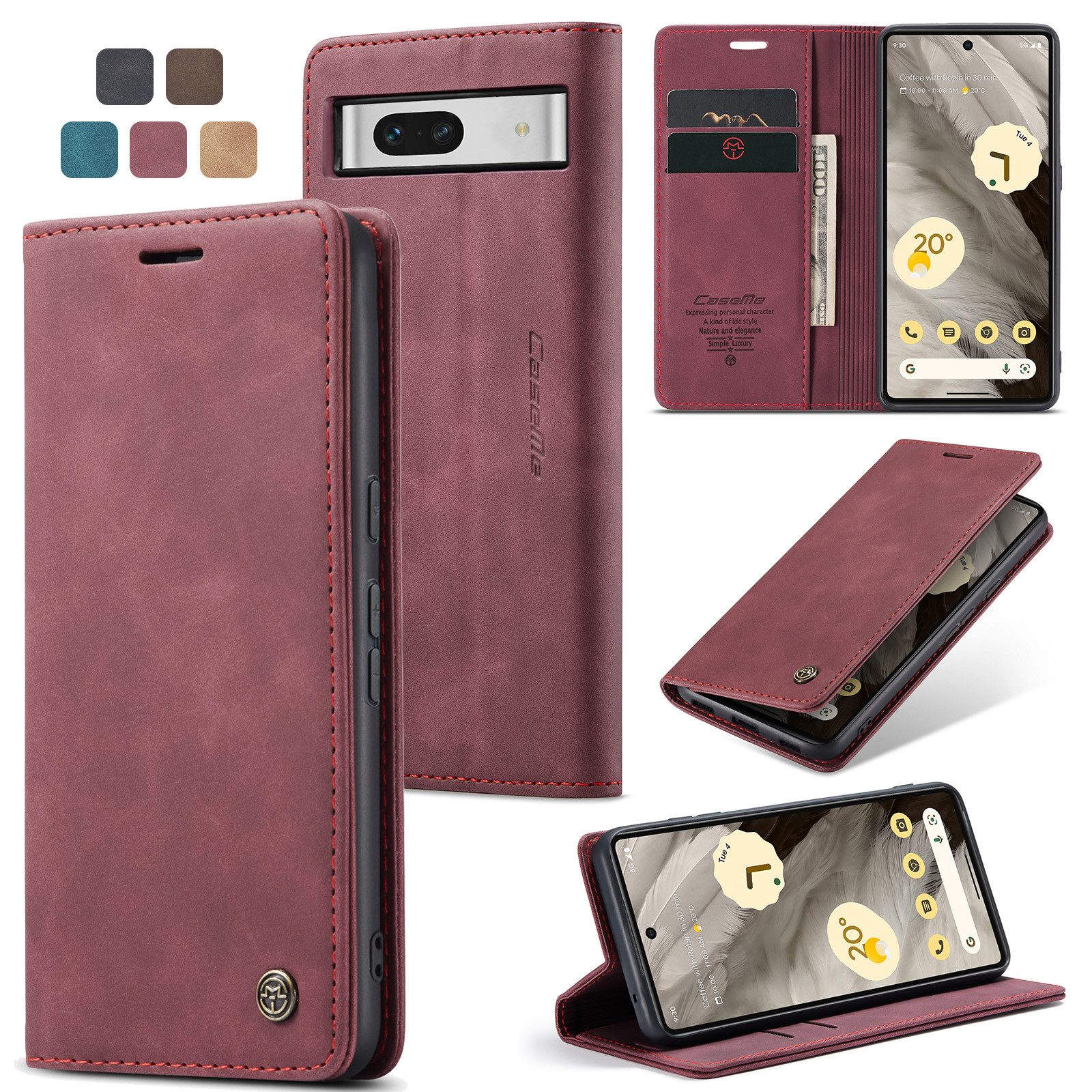 CaseMe Handyhülle Hülle für Google Pixel Klapphülle Google Pixel 7a Karmesinrot