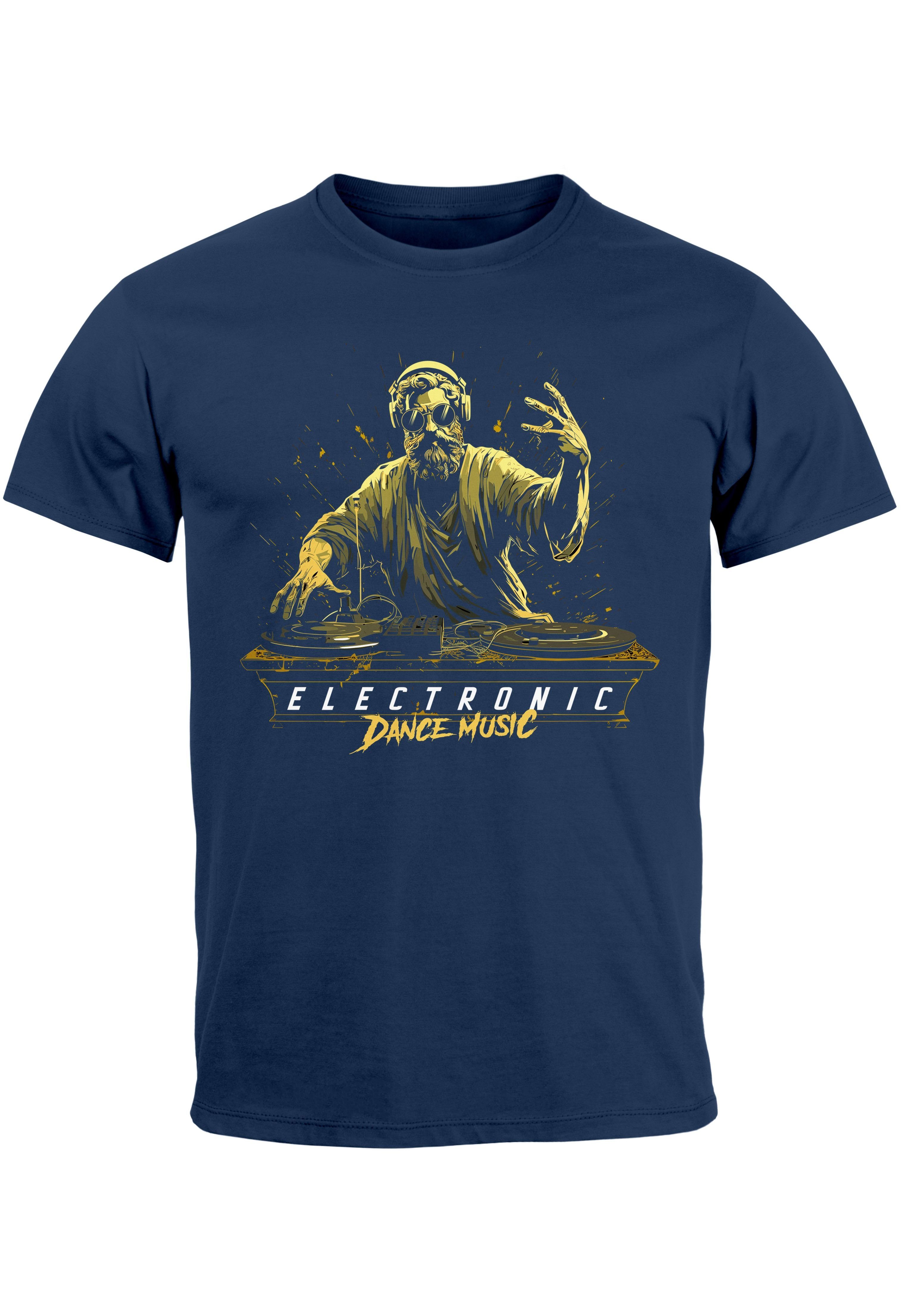 Neverless Print-Shirt Herren T-Shirt Eletronic Dance Music MichelangeloTechno DJ Fashion Str mit Print navy | T-Shirts