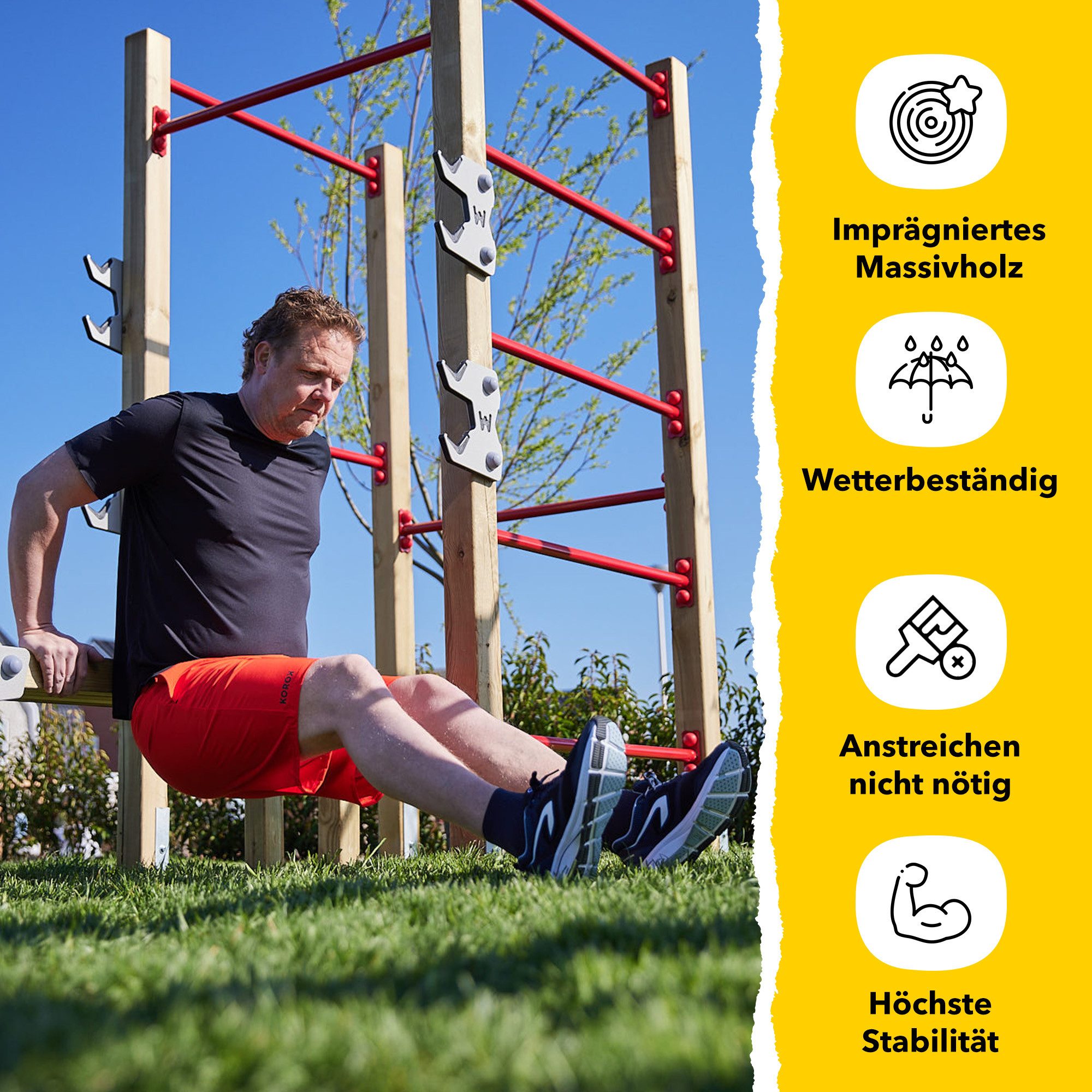 Wickey Turnreck Fit Base 815 – Calisthenics-Station & Kletterspaß für den Garten, (Kraftstation, Fitnessstation, Sportgeräte für zuhause, Workout, Krafttraining, Gymtower, Fitnessturm, Ideal für Spielspaß & funktionales Outdoor-Training, Kompaktes Calisthenics- & Spielgerät fördert Kraft & Gleichgewicht), extrem witterungsbeständig mit 5 Jahren Garantie*