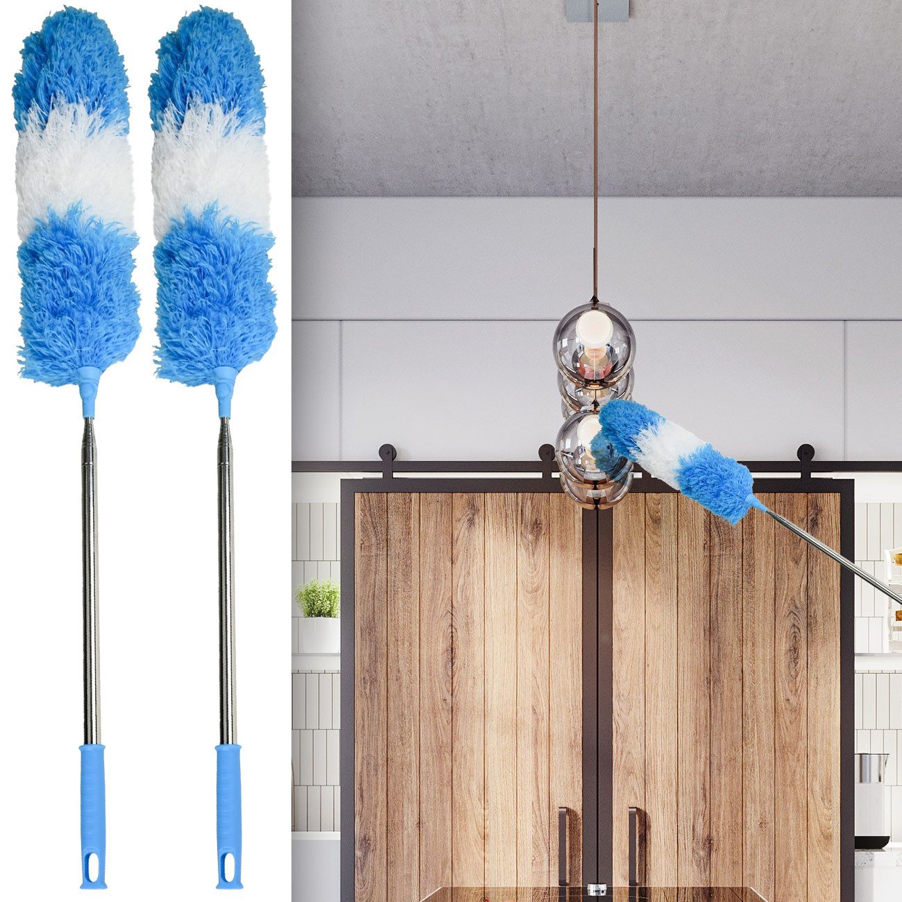 BENSON Staubwedel Flexibler Teleskop-Staubwedel 248 cm Ausziehbar Antistatisch Waschbar (2-St., 1er-Set & 2er-Set & 3er-Set), Ausziehbarer Staubwedel (78–248 cm) aus Edelstahl mit flexiblem Kopf