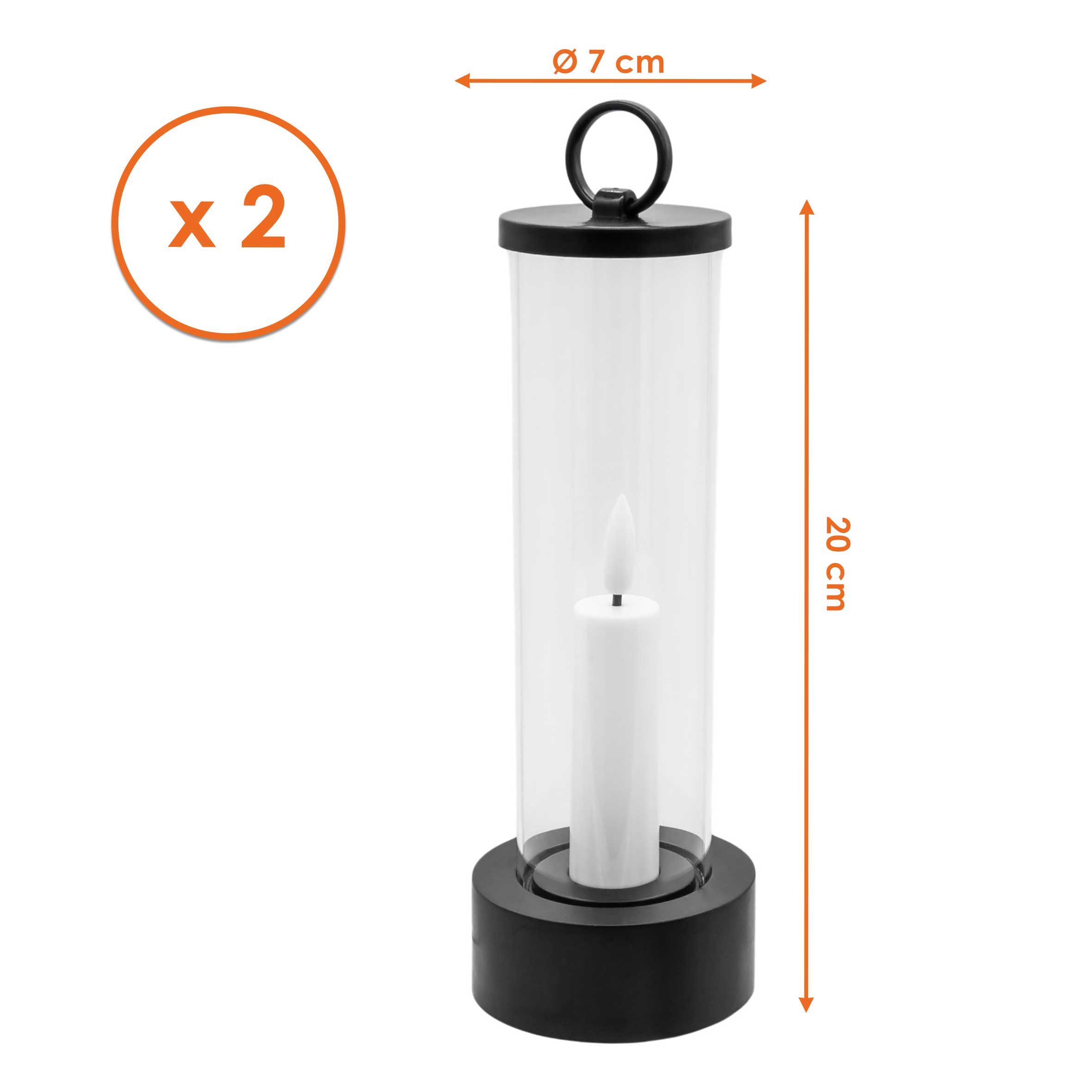 Spetebo LED-Kerze Outdoor Kerze im Glas mit Flammen Effekt und Timer (Set, 2-tlg.,1 Stück), Tischkerze im Windlicht 20 x 7 cm für Außen