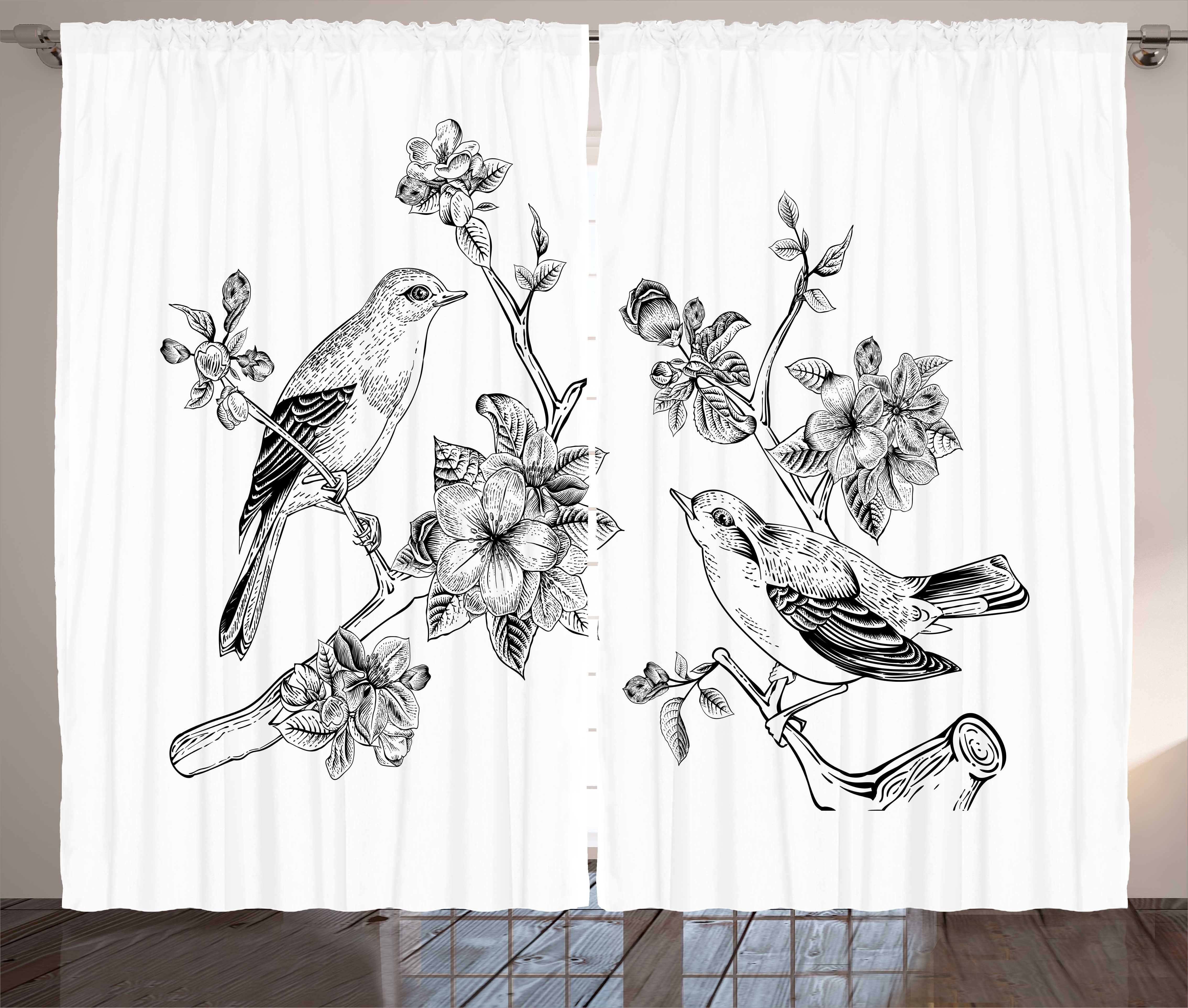 Botanik Haken, Vintage Abakuhaus, und Vogel mit Schlaufen Vorhang Zweigen Gardine Kräuselband auf Schlafzimmer