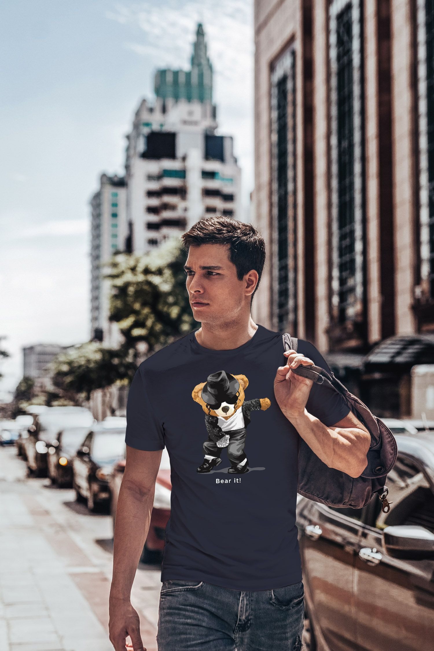Neverless Print-Shirt Herren T-Shirt Jackson Bear Parodie Bear it! Teddy Bär Musik Print mit Print – Bild 4 von 5