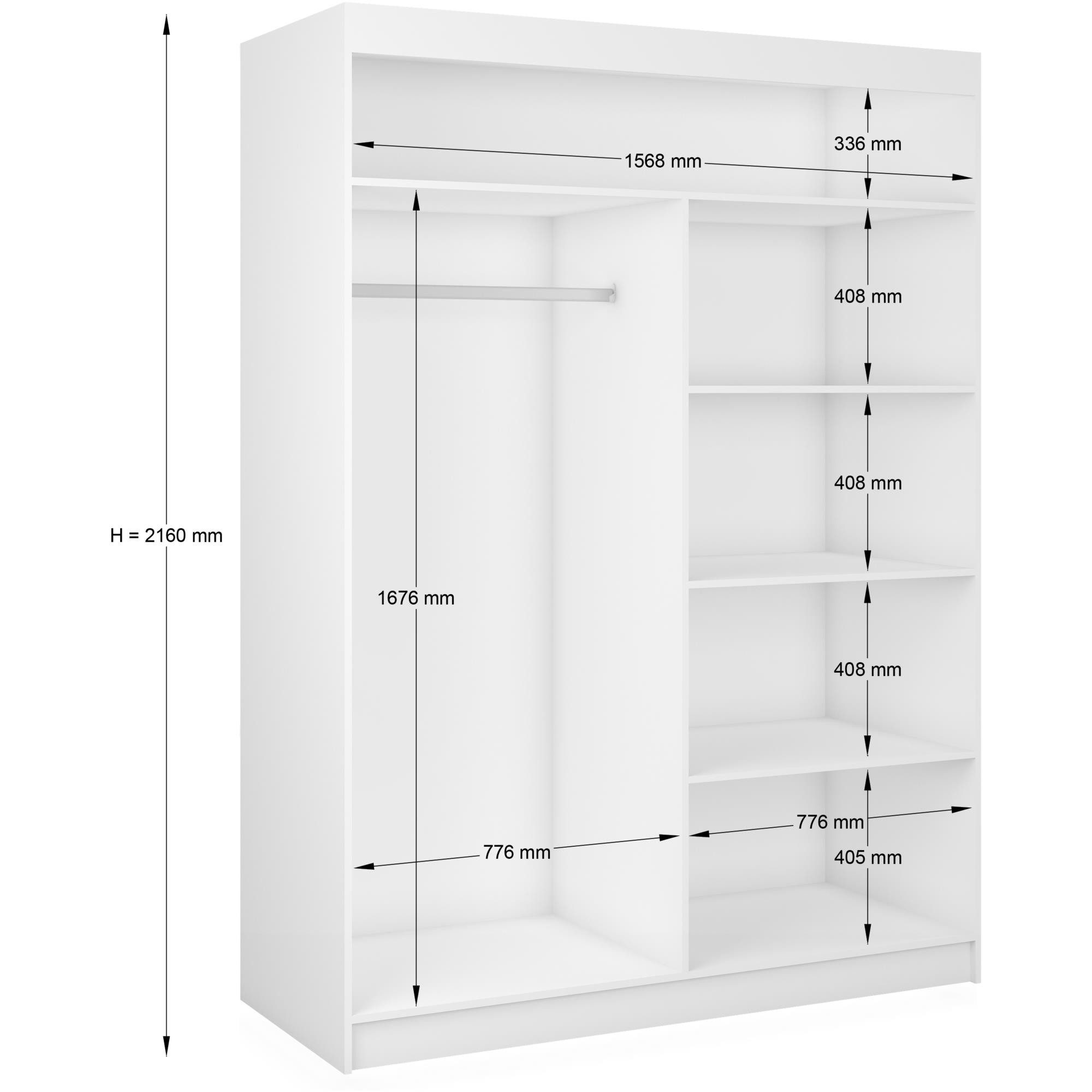 Beautysofa Kleiderschrank Moderner stilvoller eleganter Kleiderschrank mit Schiebetür HELIOS (Moderner Schwebetürenschrank mit Lamellen, Kleiderschrank) In verschiedenen Breiten erhältlich