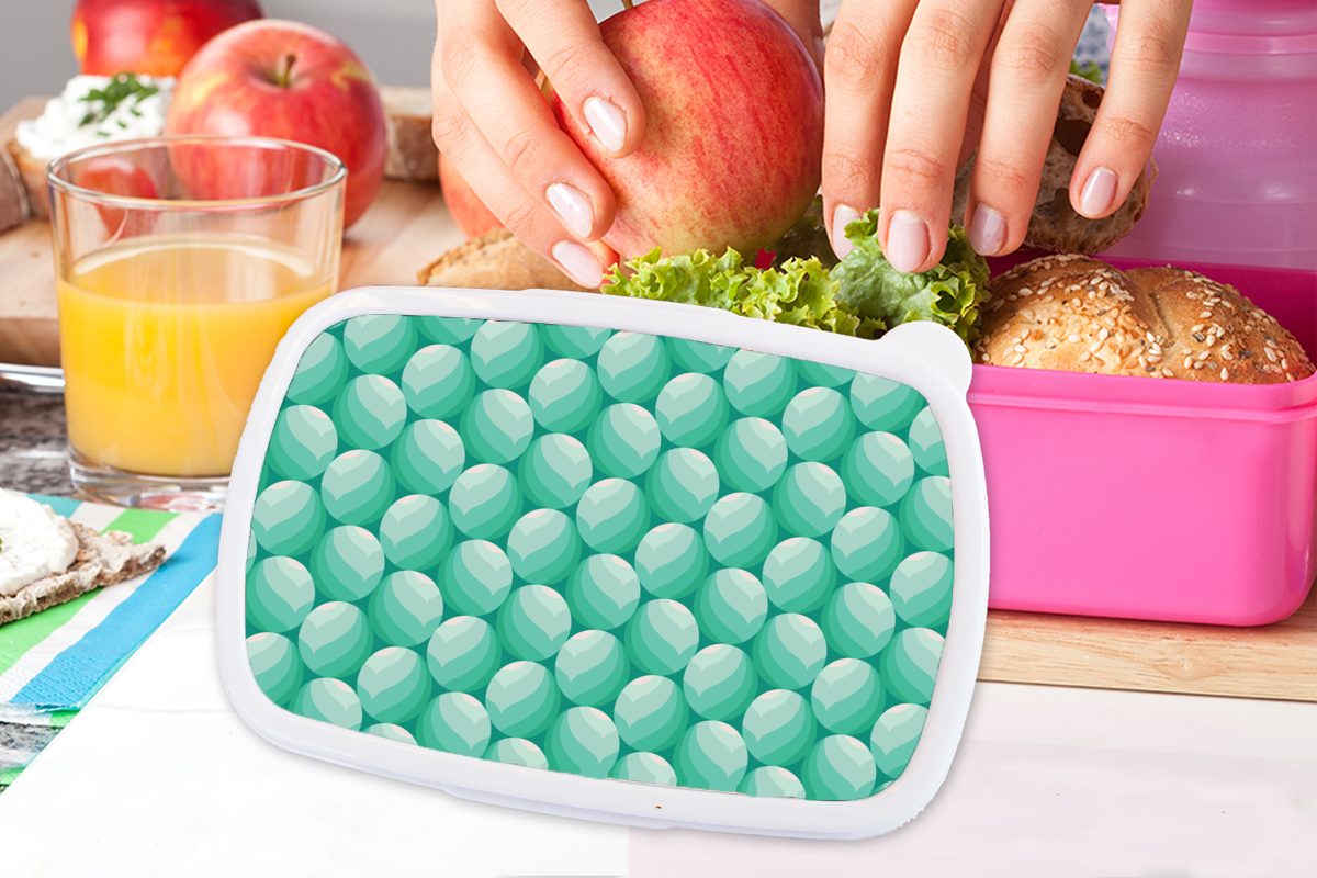 MuchoWow Lunchbox Gestaltung - Brotbox Ball, (2-tlg), Brotdose Snackbox, Erwachsene, - Minze Kunststoff, Kinder, Mädchen, rosa Kunststoff für