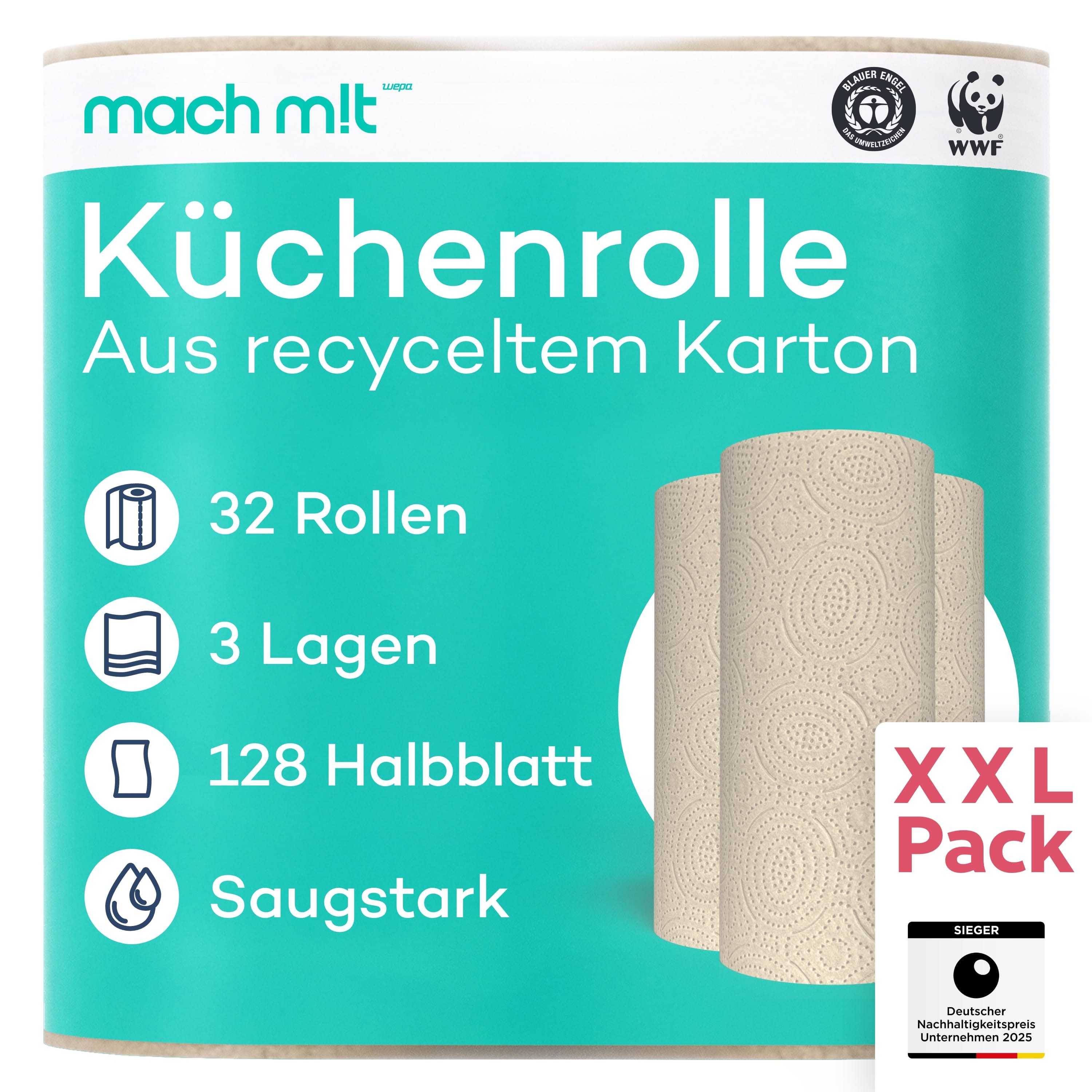 mach m!t Бумагаküchenrolle 4 o. 32 Rollen - 3-lagig - 128 Blatt (32-St)