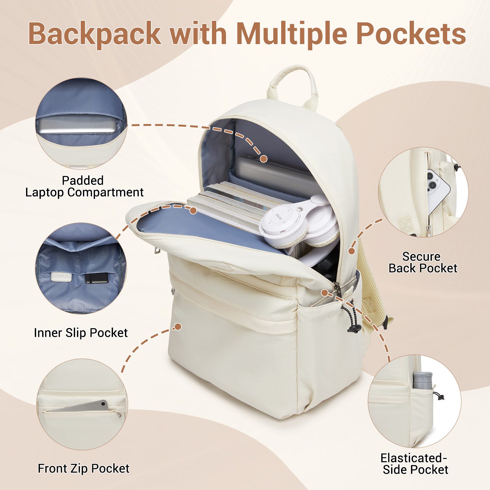 KONO Schulrucksack Laptop-Rucksack 15,6 Zoll, 18L, 44×29×14cm, leicht für Schule