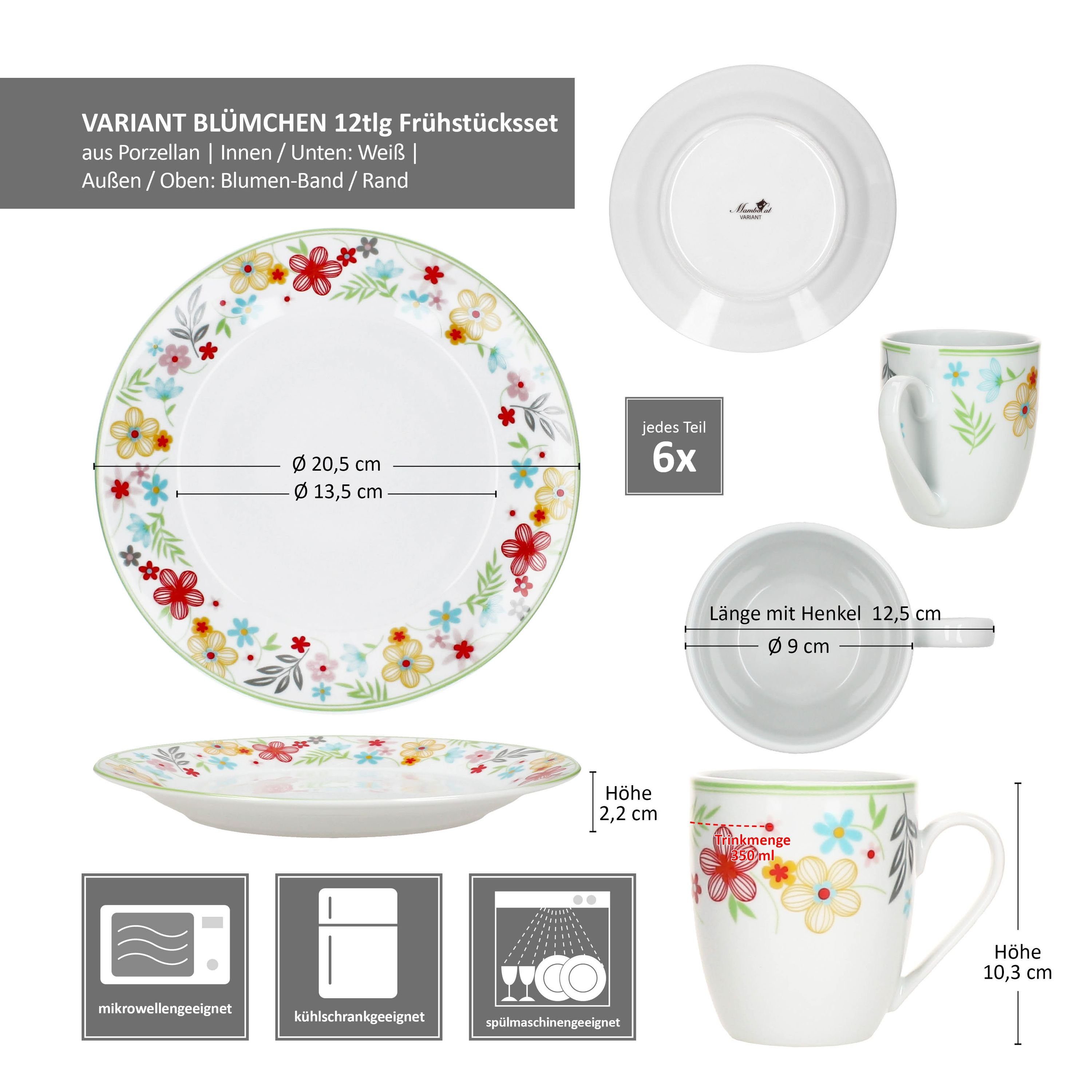 MamboCat Variant Trio Porzellan-Geschirrset – 30-teilig Für 6 Personen, Farben Rot, Grün, Grau