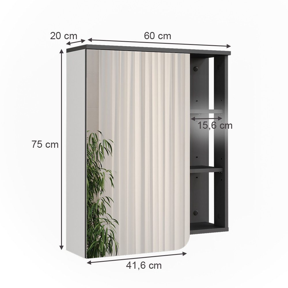 Vicco Badezimmerspiegelschrank Karen, Anthrazit/Weiß, 60 x günstig online kaufen