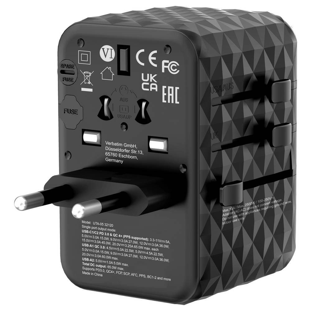Verbatim UTA-05 GaN III USB Ladegerät 65 W 2x USB-A, 2x USB-C® USB PD, USB PD USB-Ladegerät (GaN) – Bild 4 von 5