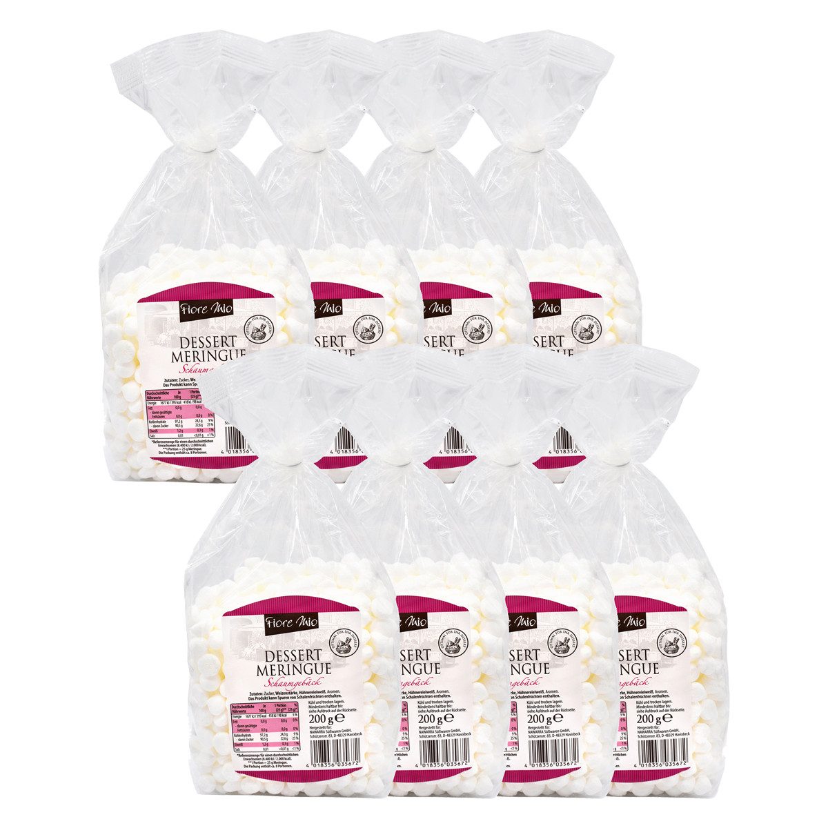 NAWARRA Süßigkeit, Fiore Mio Dessert Meringue Classic Mini Schaumgebäck 200g 8er Pack