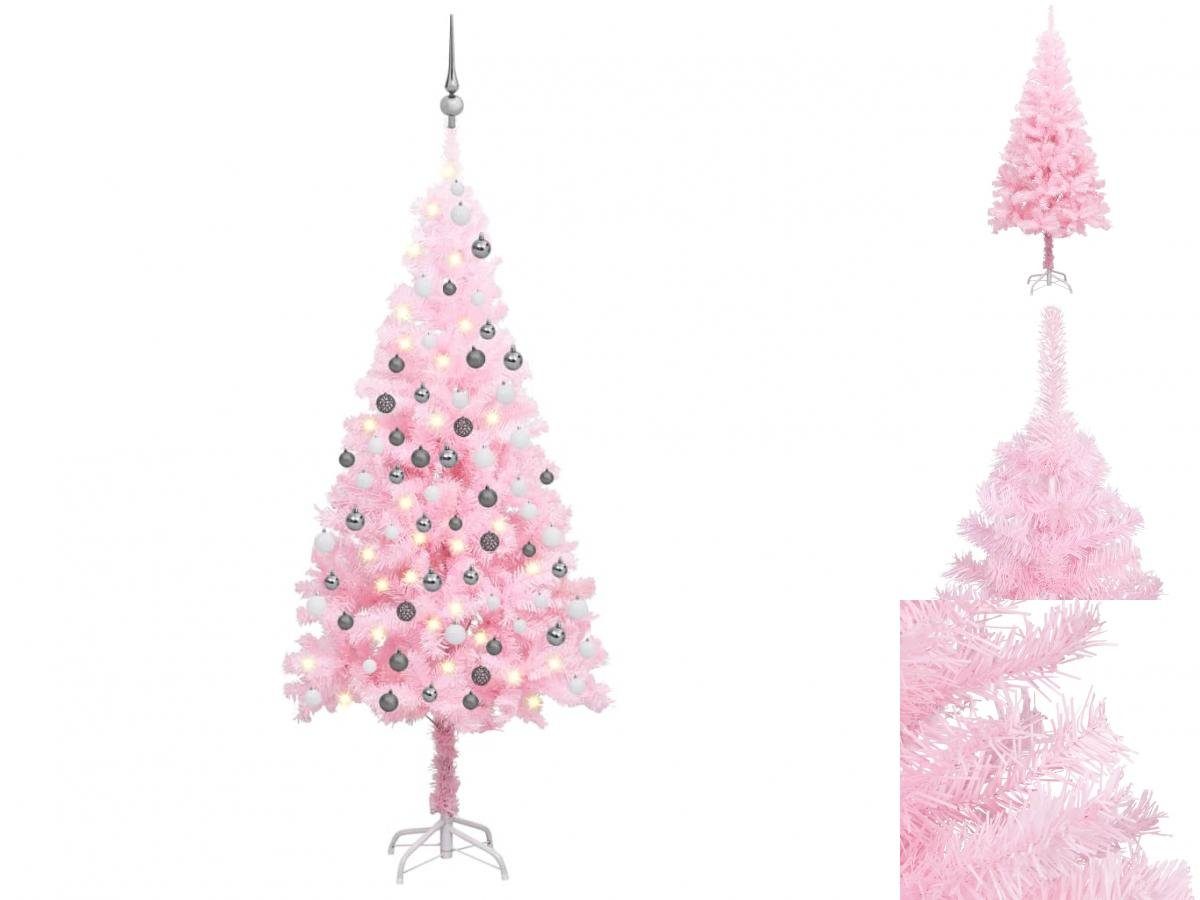vidaXL Künstlicher Weihnachtsbaum Künstlicher Weihnachtsbaum mit LEDs Kugeln Rosa 120 cm PVC