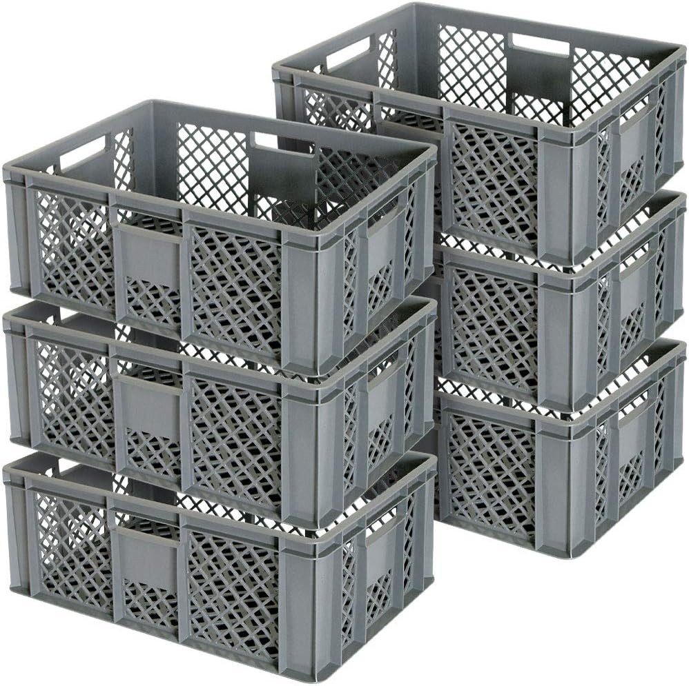 BRB-Lagertechnik Stapelbox 6x Eurobehälter/Bäckerkiste durchbrochen, LxBxH 600x400x240 mm, Stoßfest, robust und formstabil