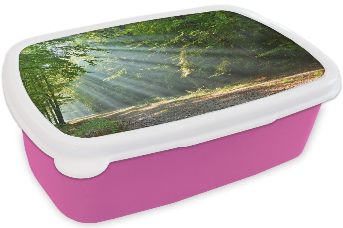 MuchoWow Lunchbox Frühling - Wald Baum, Kunststoff, Mädchen, Brotdose Kinder, rosa (2-tlg), - Snackbox, Brotbox Erwachsene, Kunststoff für