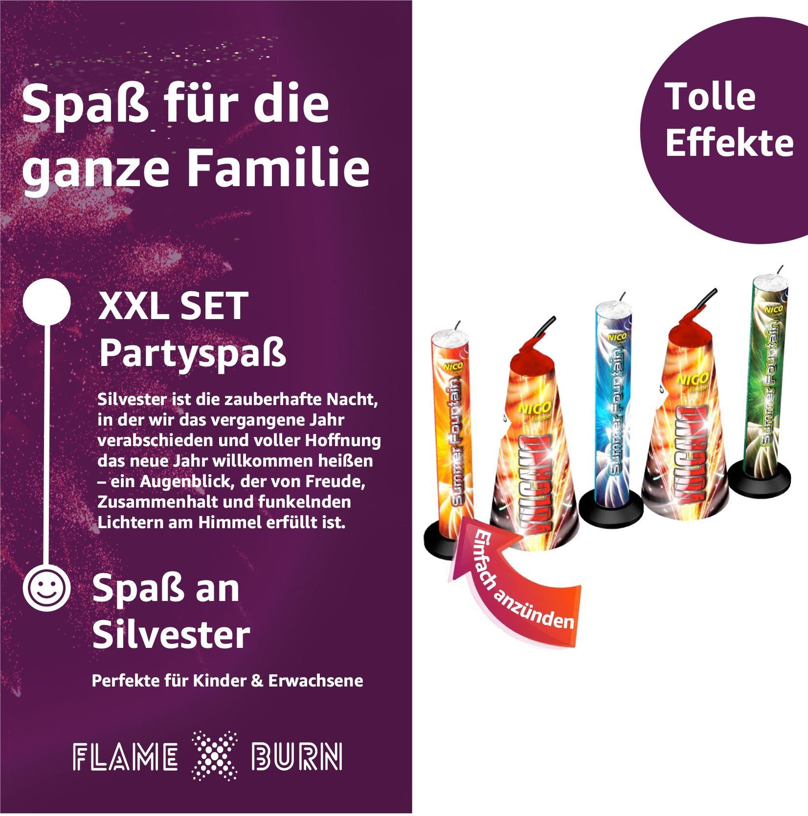 FlameXBurn Geburtstagskerze Party für Jugendefeuerwerk Silvester 2026 (Set, Set)