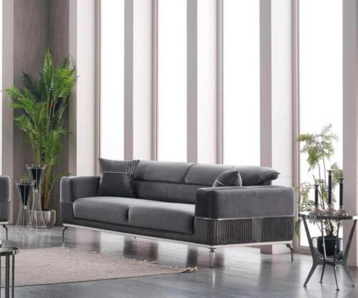 JVmoebel 3-Sitzer Grau Made Samt, Sitz Textil Couch Dreisitzer Grau Sofa 3 Polster Möbel Teile, in 1 Europa