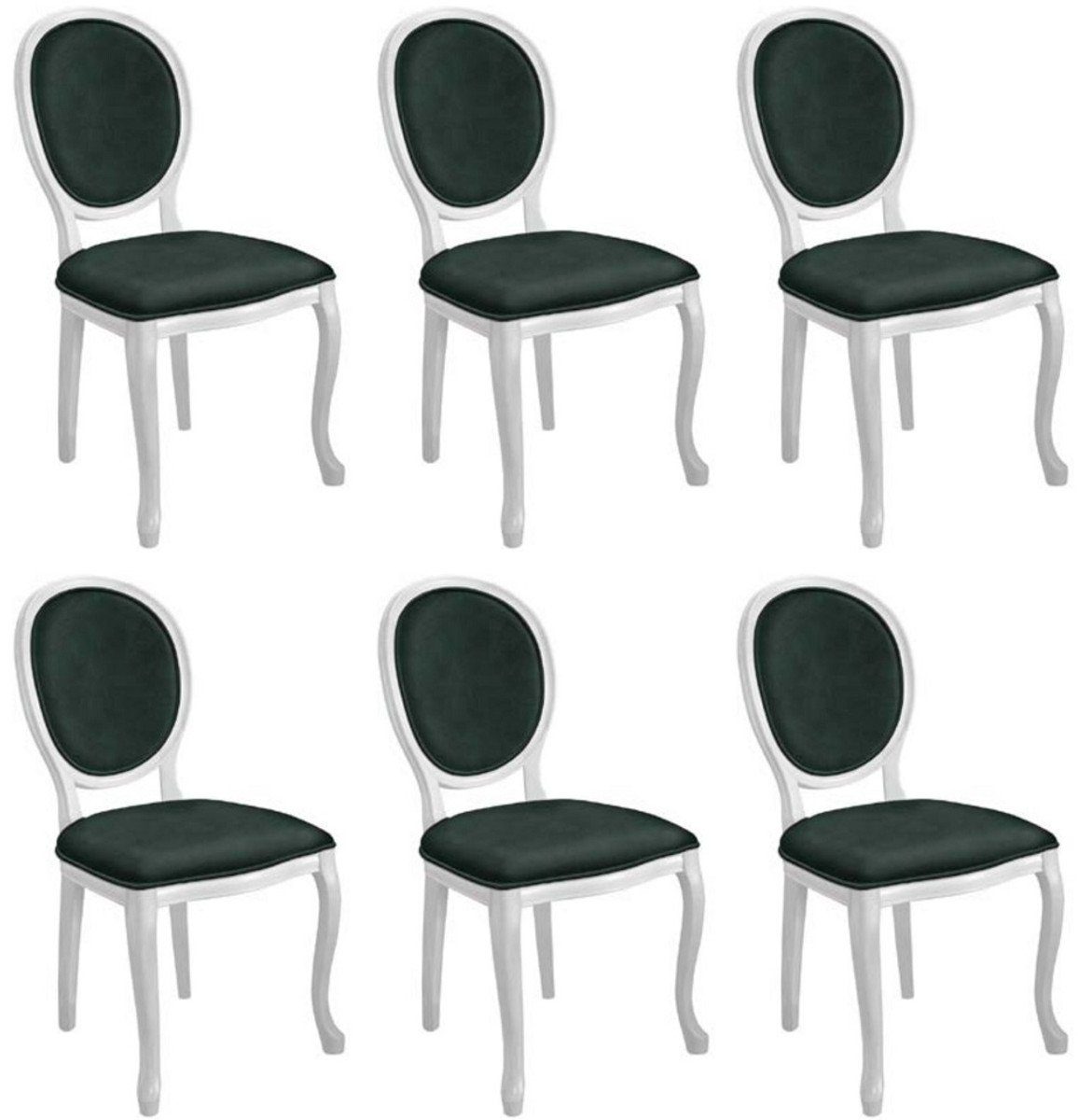 Casa Padrino Esszimmerstuhl Barock Esszimmerstuhl Set Grün / Weiß - 6 Handgefertigte Küchen Stühle im Barockstil - Barock Esszimmer Möbel