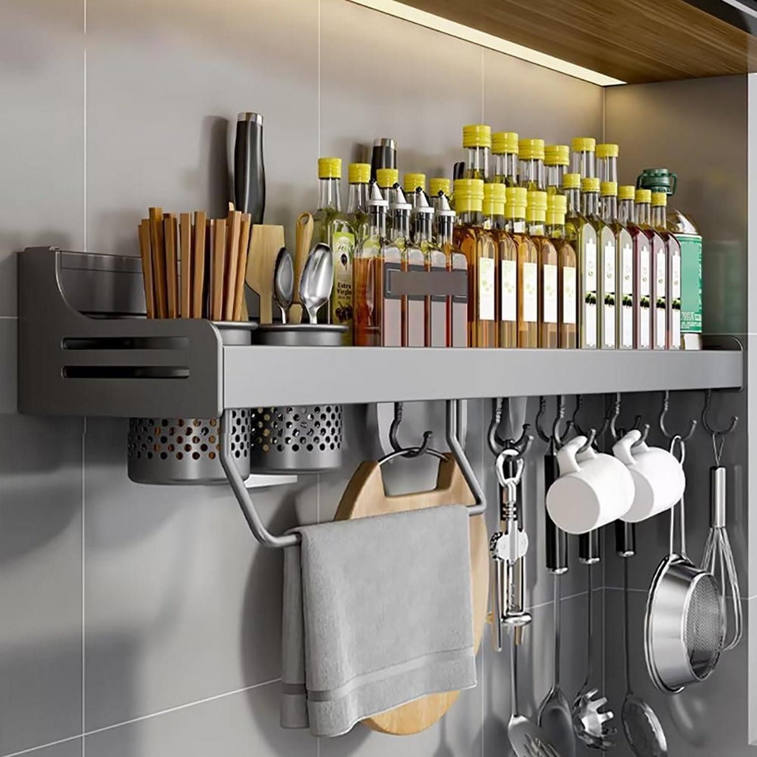 LuxusKollektion Gewürzregal Gewürzregal Wand Grau 40cm, 1-tlg.