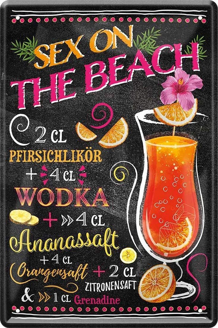 WOGEKA ART Metallbild Sex on the Beach - Cocktail Wodka - 20 x 30 cm Retro Blechschild Bar
