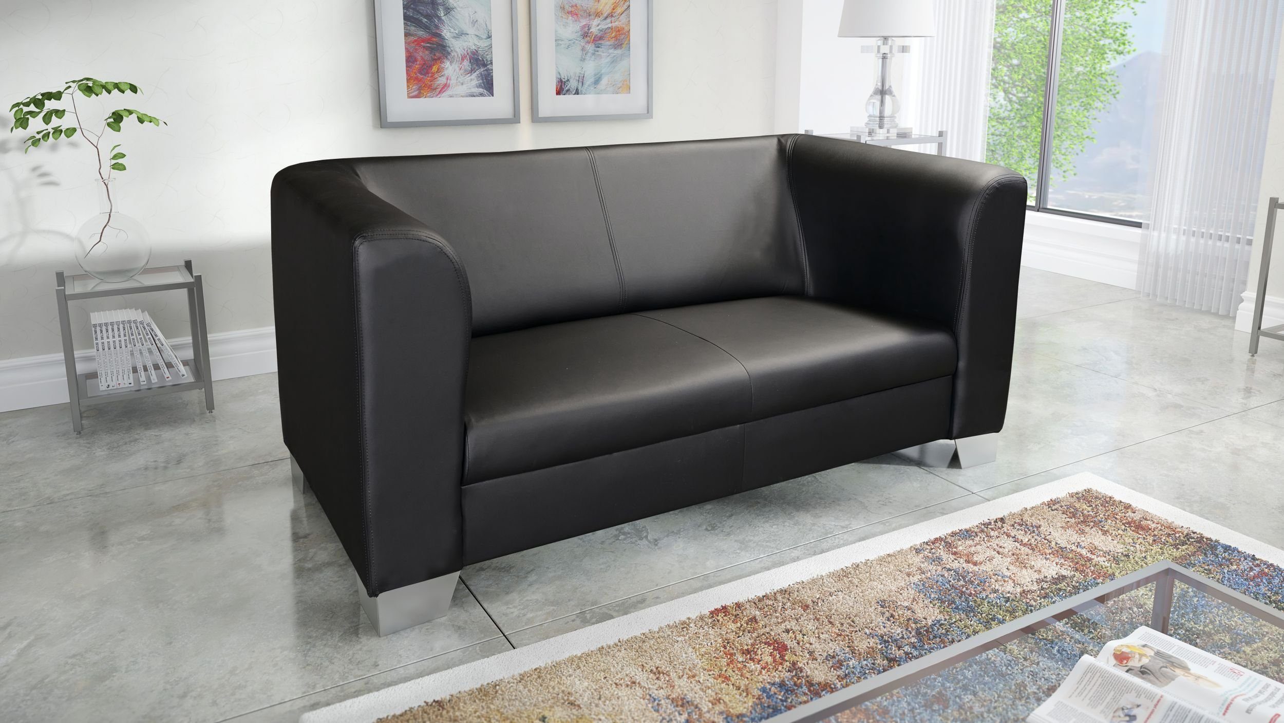 Küchen-Preisbombe Sofa Edles 2-er Kunstleder Polstersofa, Couch Schwarz Loungesofa Chicago Loungesofa