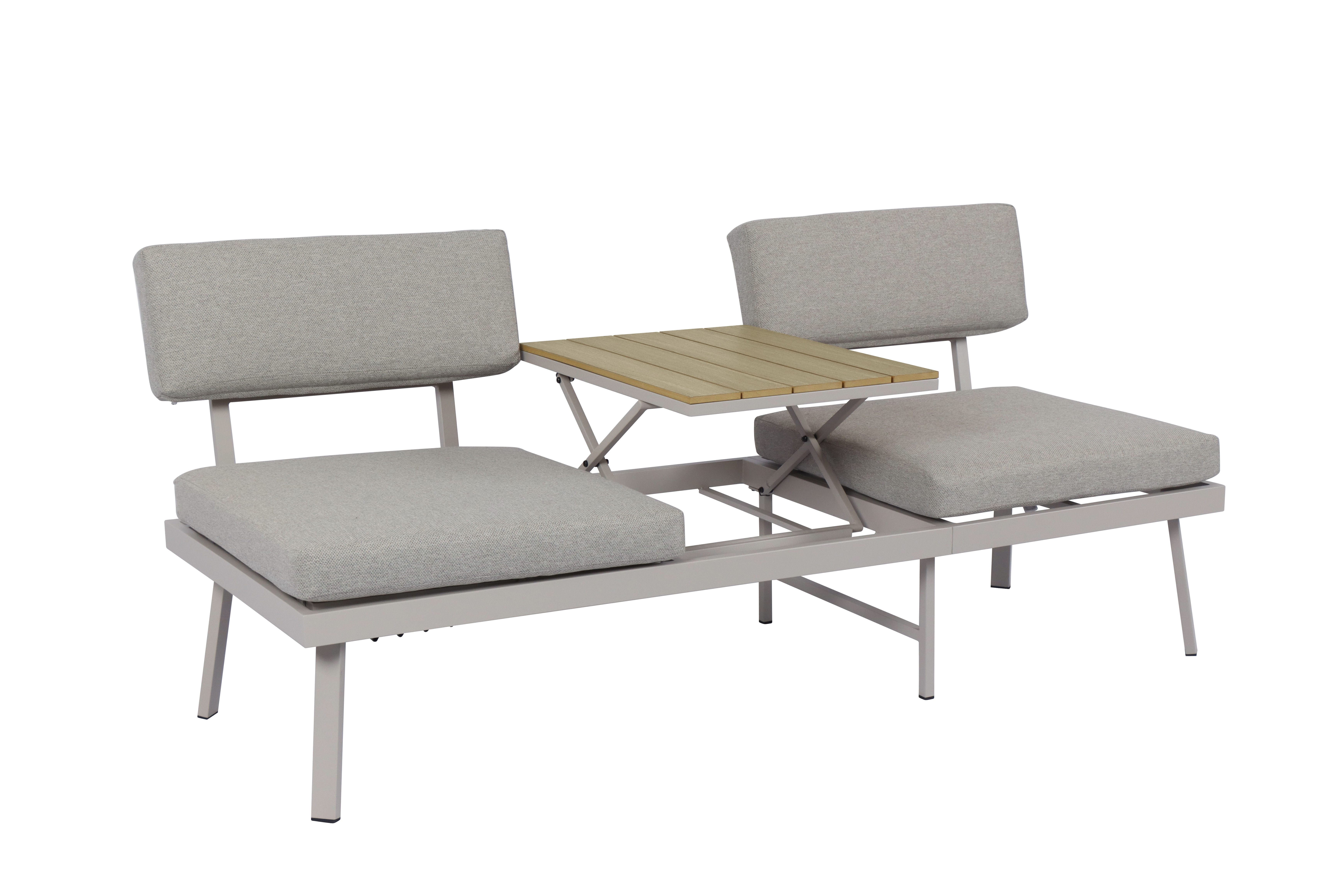 Koll Living Gartenlounge-Bank Aluna, 2-in-1-System, zu Gartenliege umklappbar (0-St., 2-in-1-System), zu Gartenliege umwandelbar, mit Klapptisch