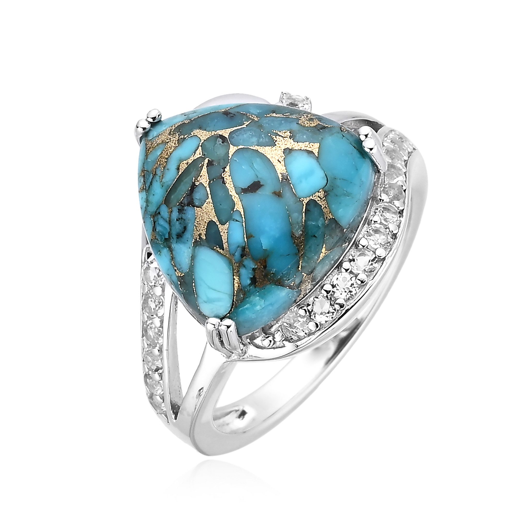 Cavill Silberring Cavill Ring Silber 925 Türkis Mosaik, 5,77 ct Cabochon, Topase blau (1-tlg)