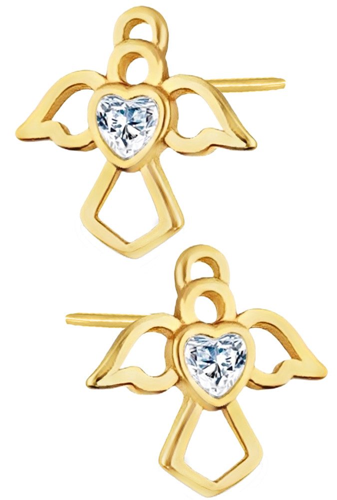 Paar Ohrstecker Ohrringe 925 Silber Engel Herz 18k Gold vergoldet Kinder Mädchen Damen