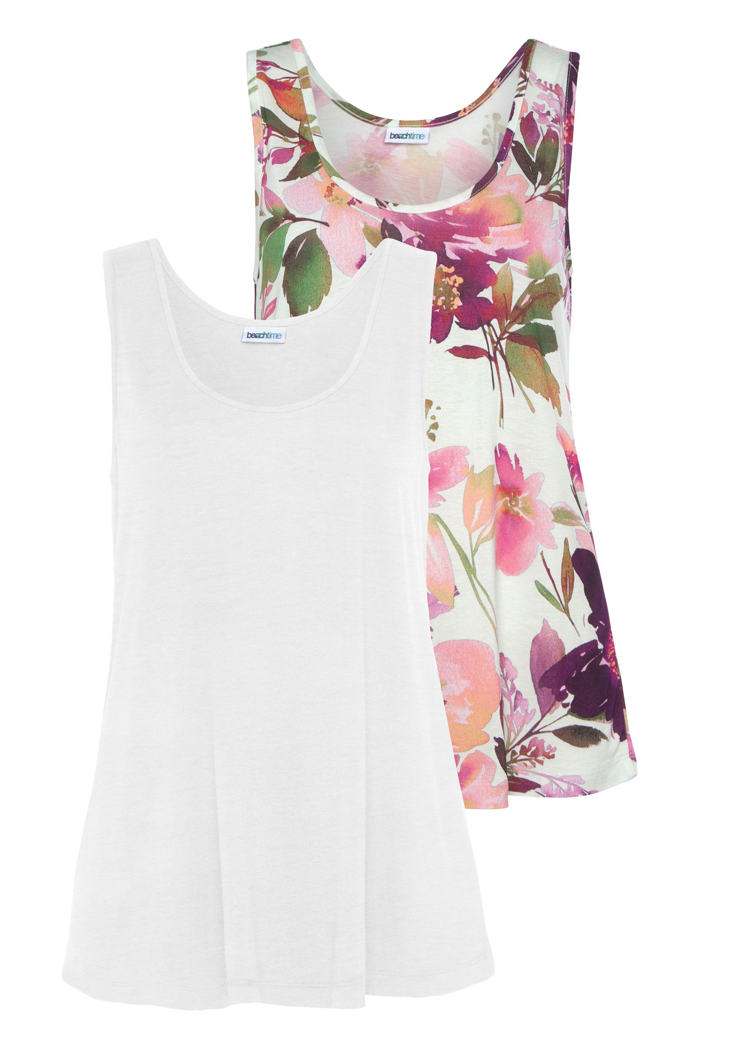 Beachtime Tanktop (2er-Pack) mit Blumendruck, lockere günstig online kaufen