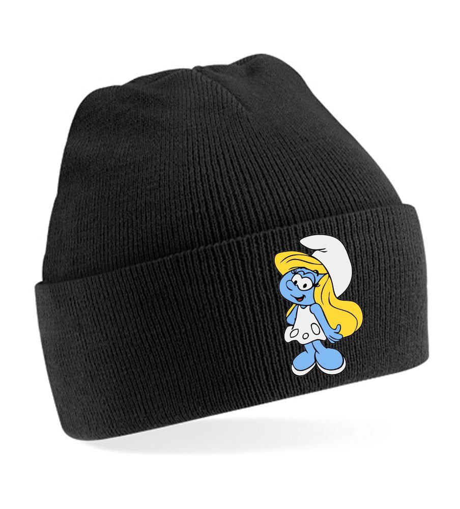 Blondie & Brownie Beanie Unisex Erwachsenen Mütze Schlumpfine Schlümpfe Smerf Schwarz